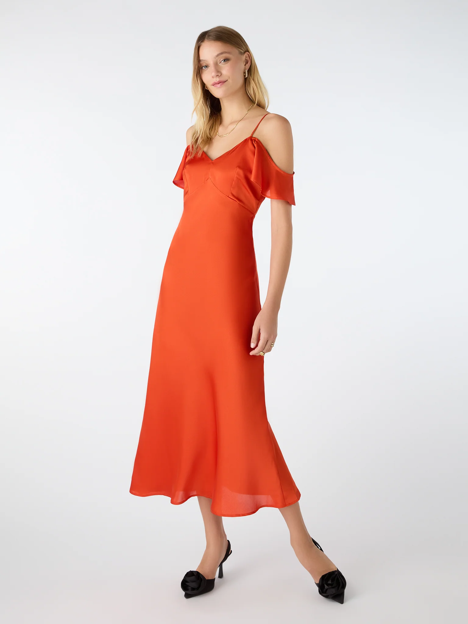 Anthia Drop Shoulder Midi Dress in Brick Orange - Image 2
