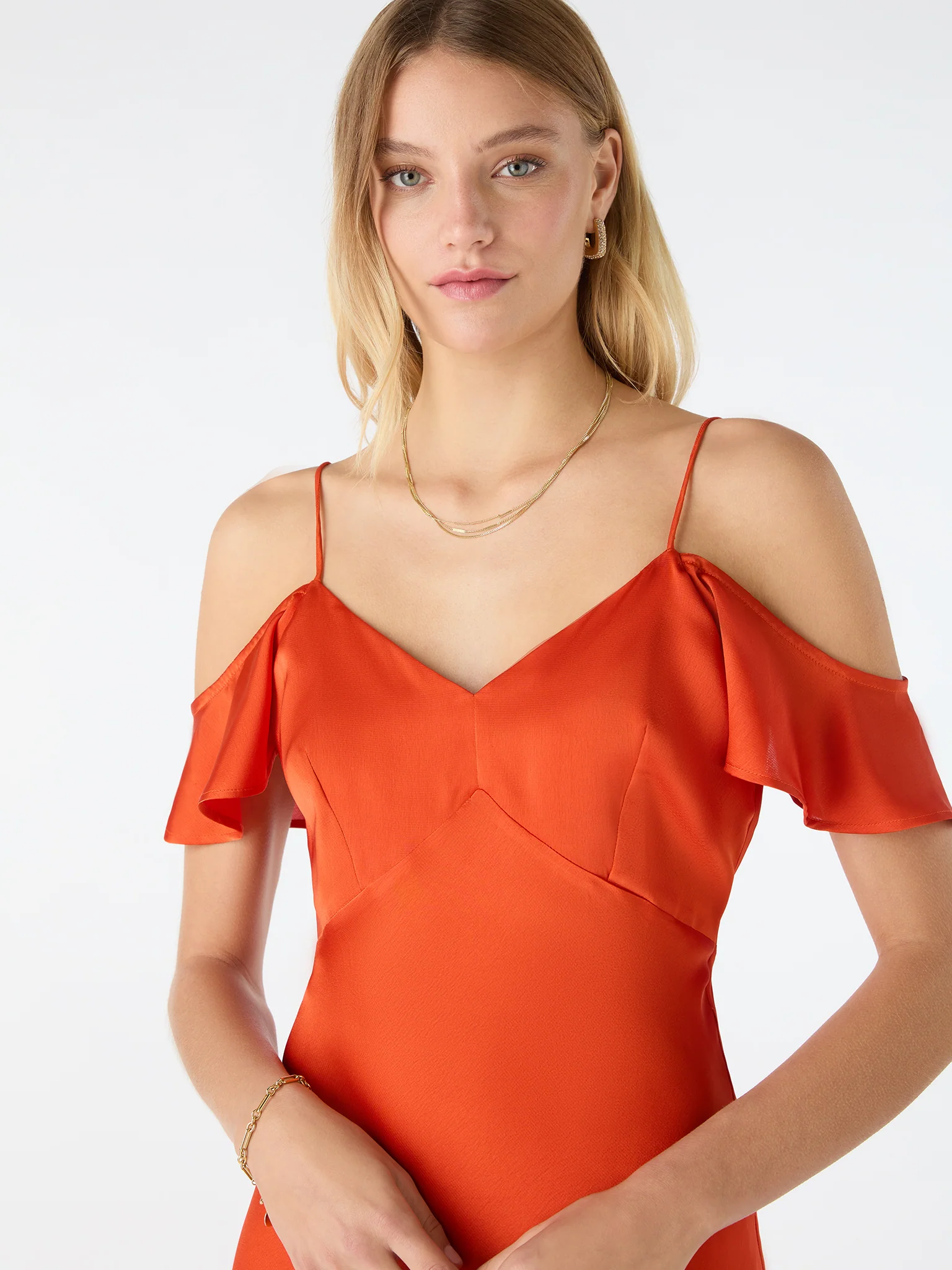 Anthia Drop Shoulder Midi Dress in Brick Orange - Image 3