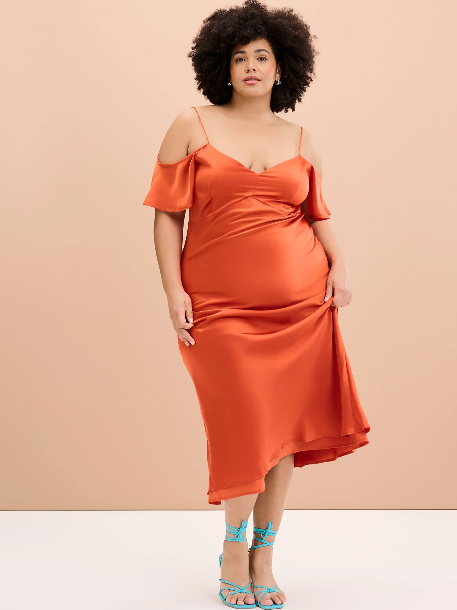 Anthia Drop Shoulder Midi Dress in Brick Orange - Image 5