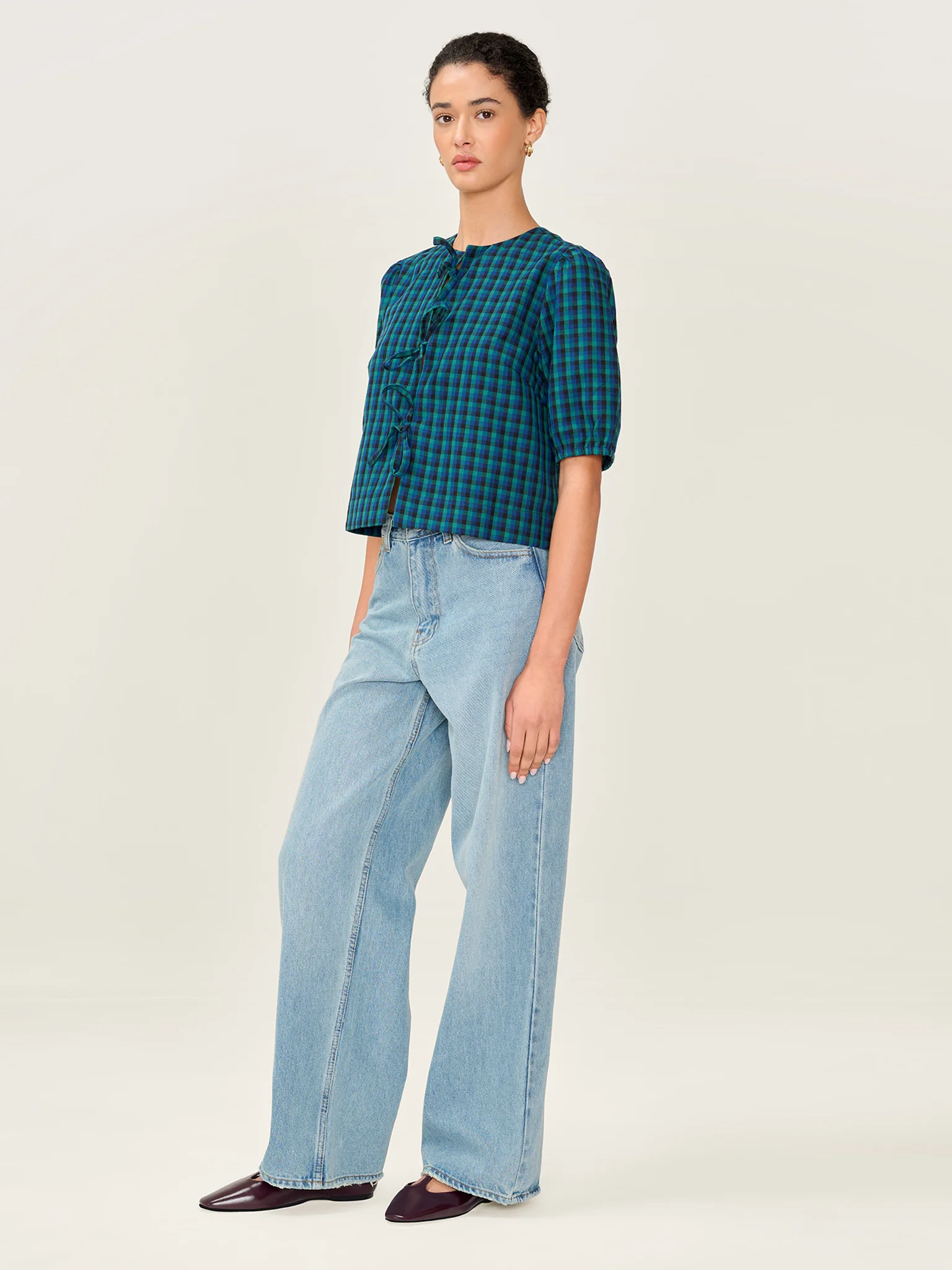 Apollo Blouse in Blue and Green Check - Image 3