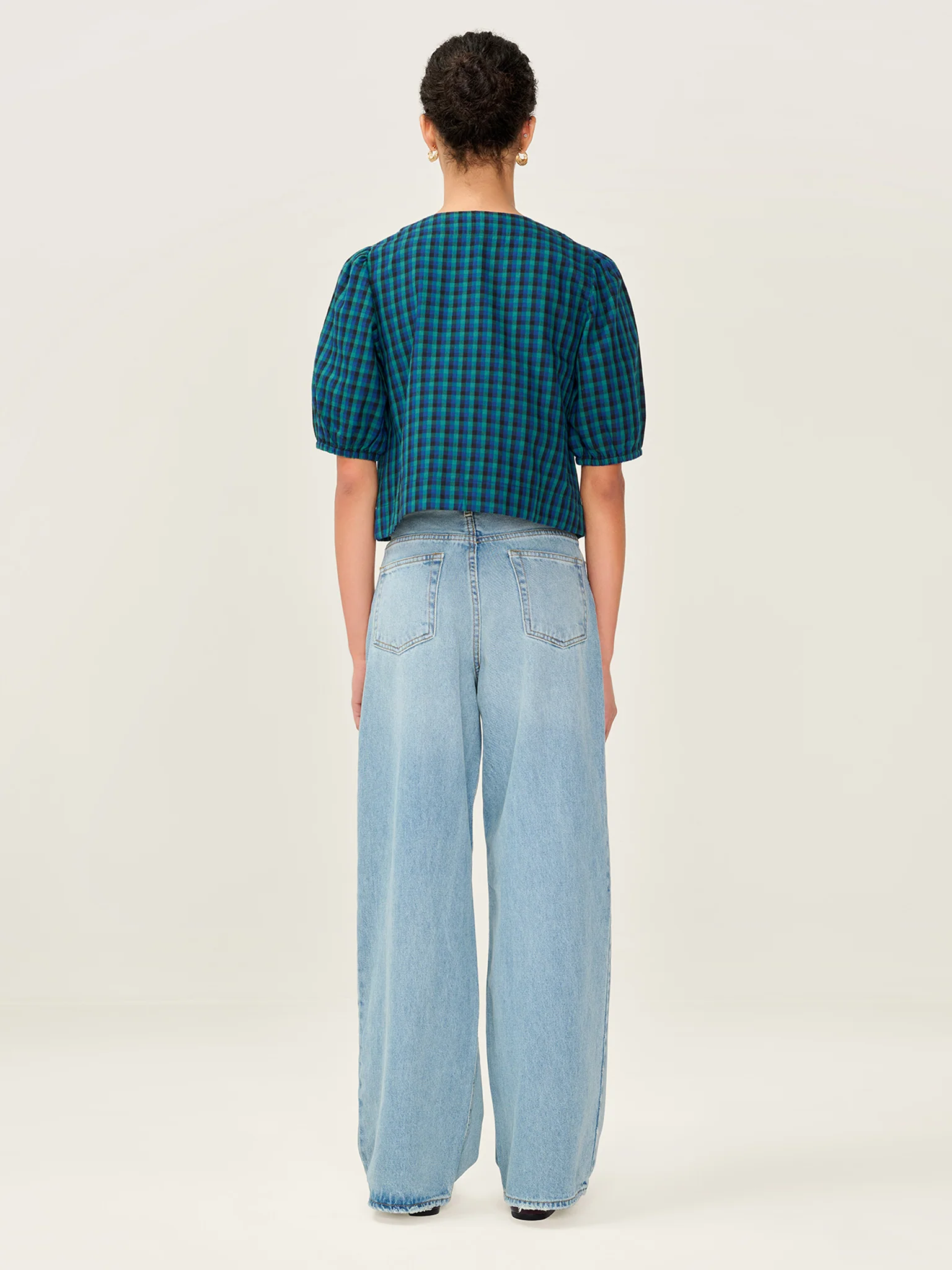 Apollo Blouse in Blue and Green Check - Image 4