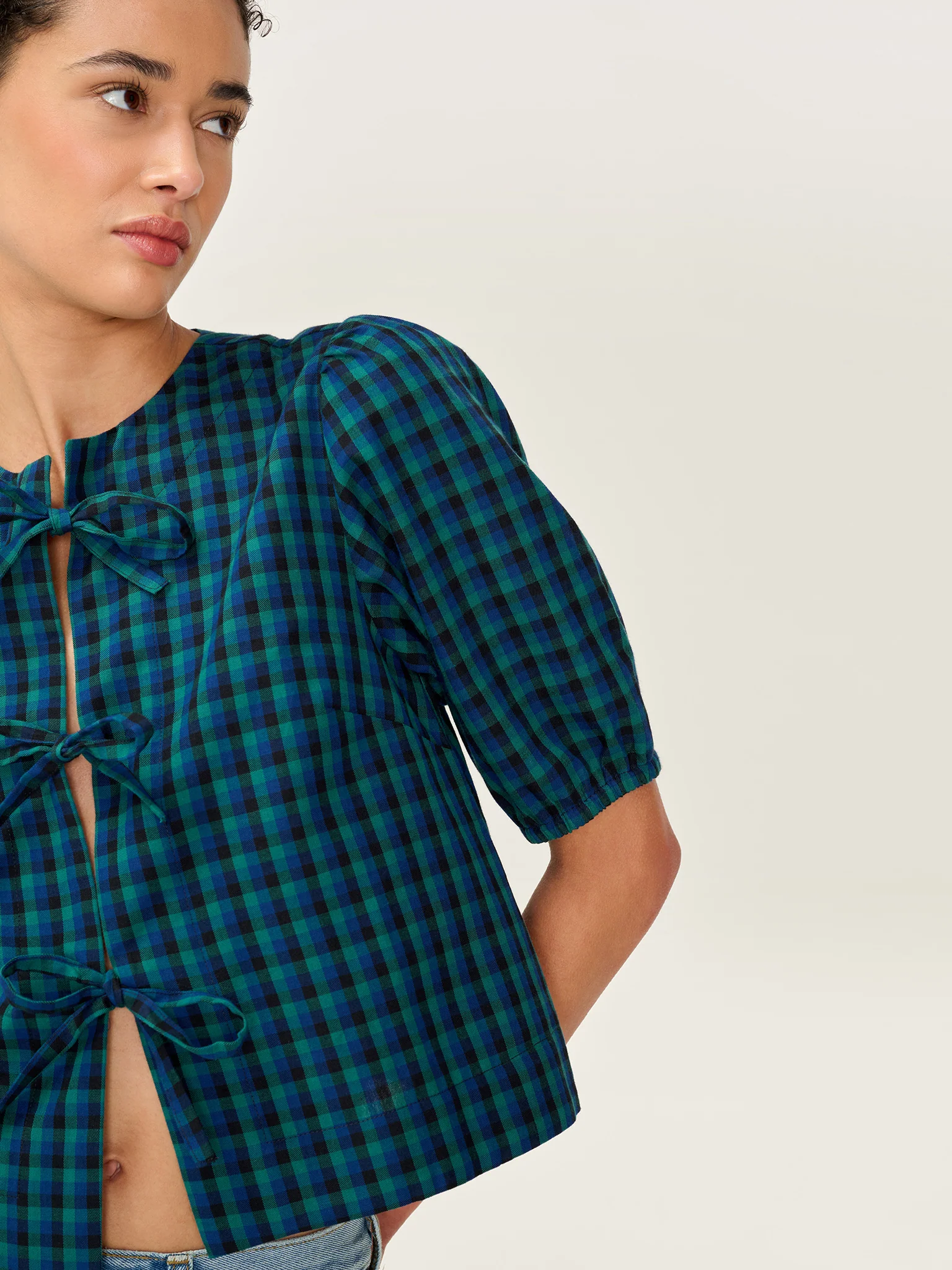 Apollo Blouse in Blue and Green Check - Image 6