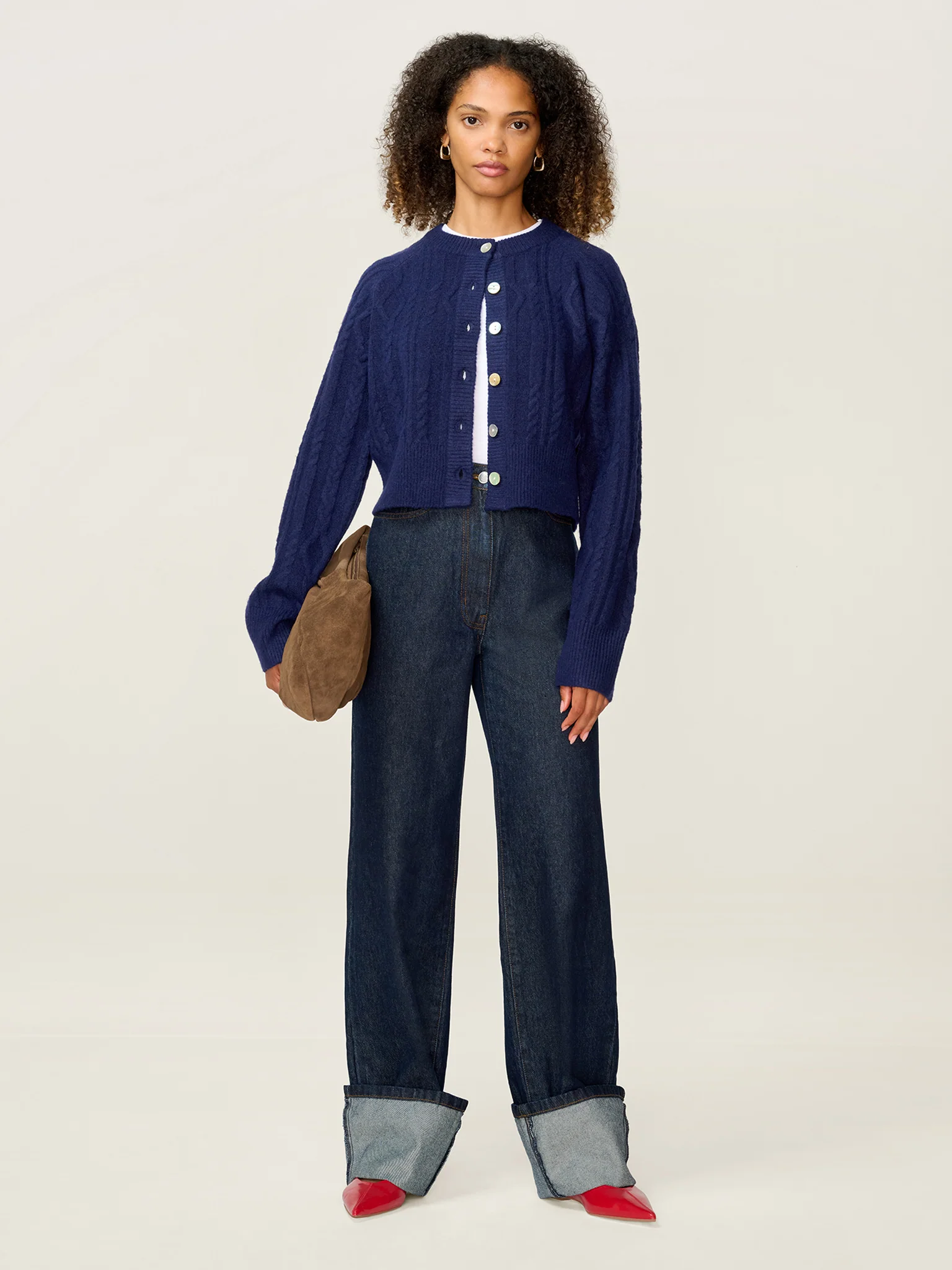 August Cable Cardigan in Navy - Image 2