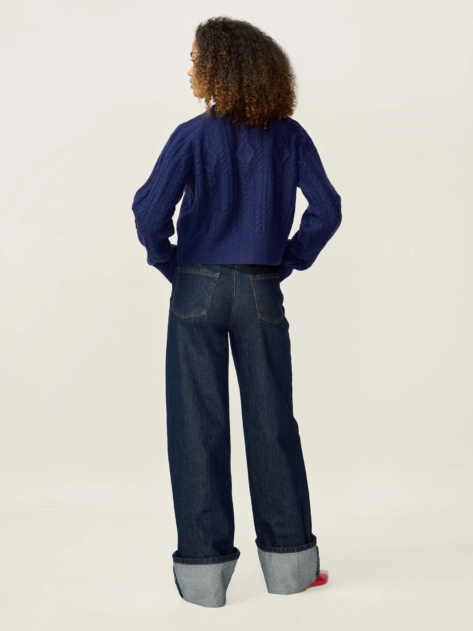 August Cable Cardigan in Navy - Image 3