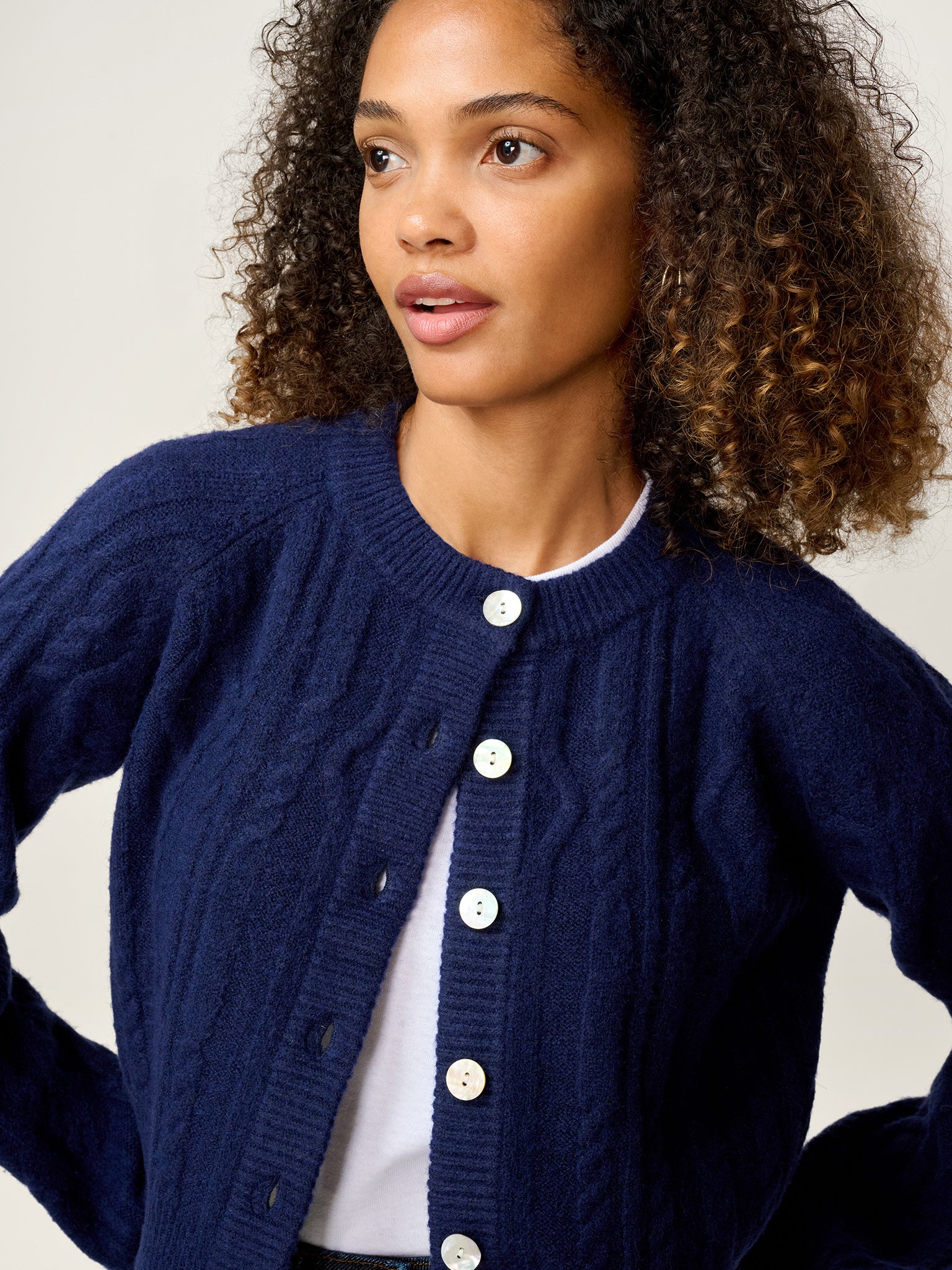 August Cable Cardigan in Navy - Image 4