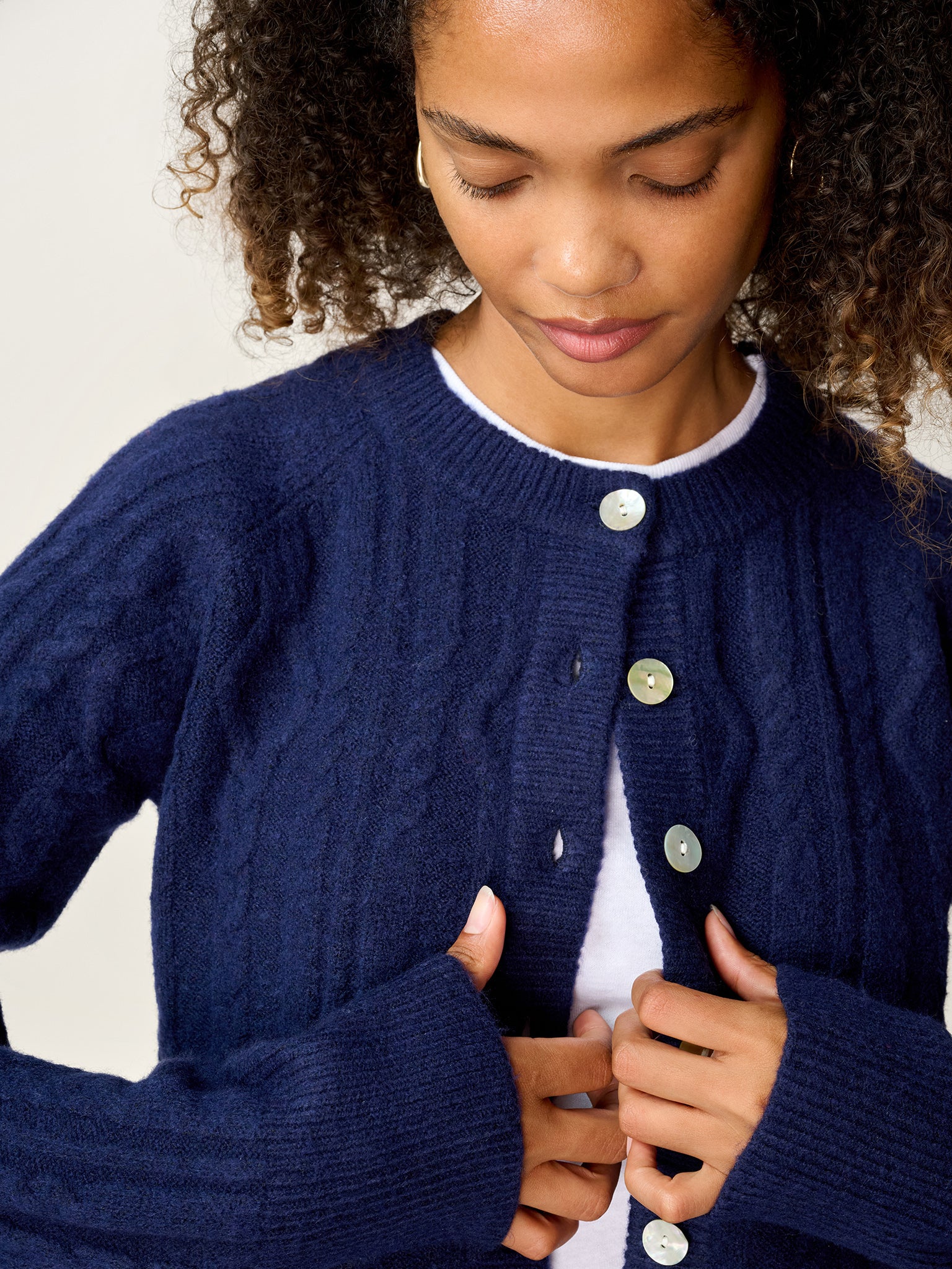 August Cable Cardigan in Navy - Image 5