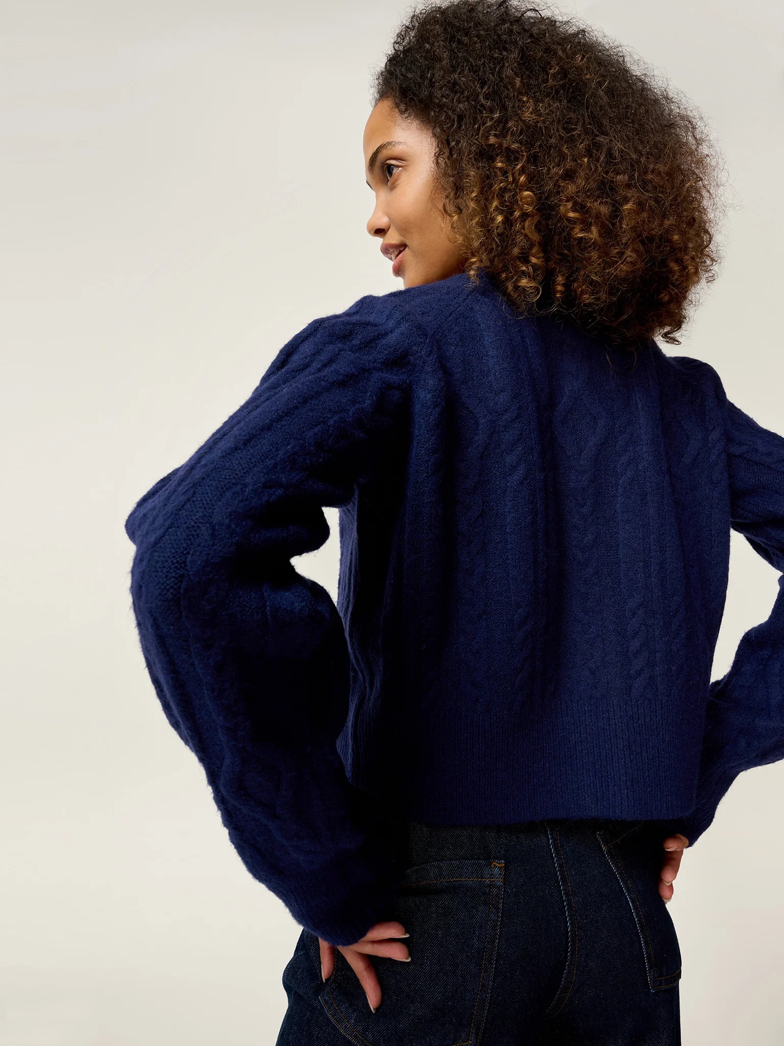 August Cable Cardigan in Navy - Image 6