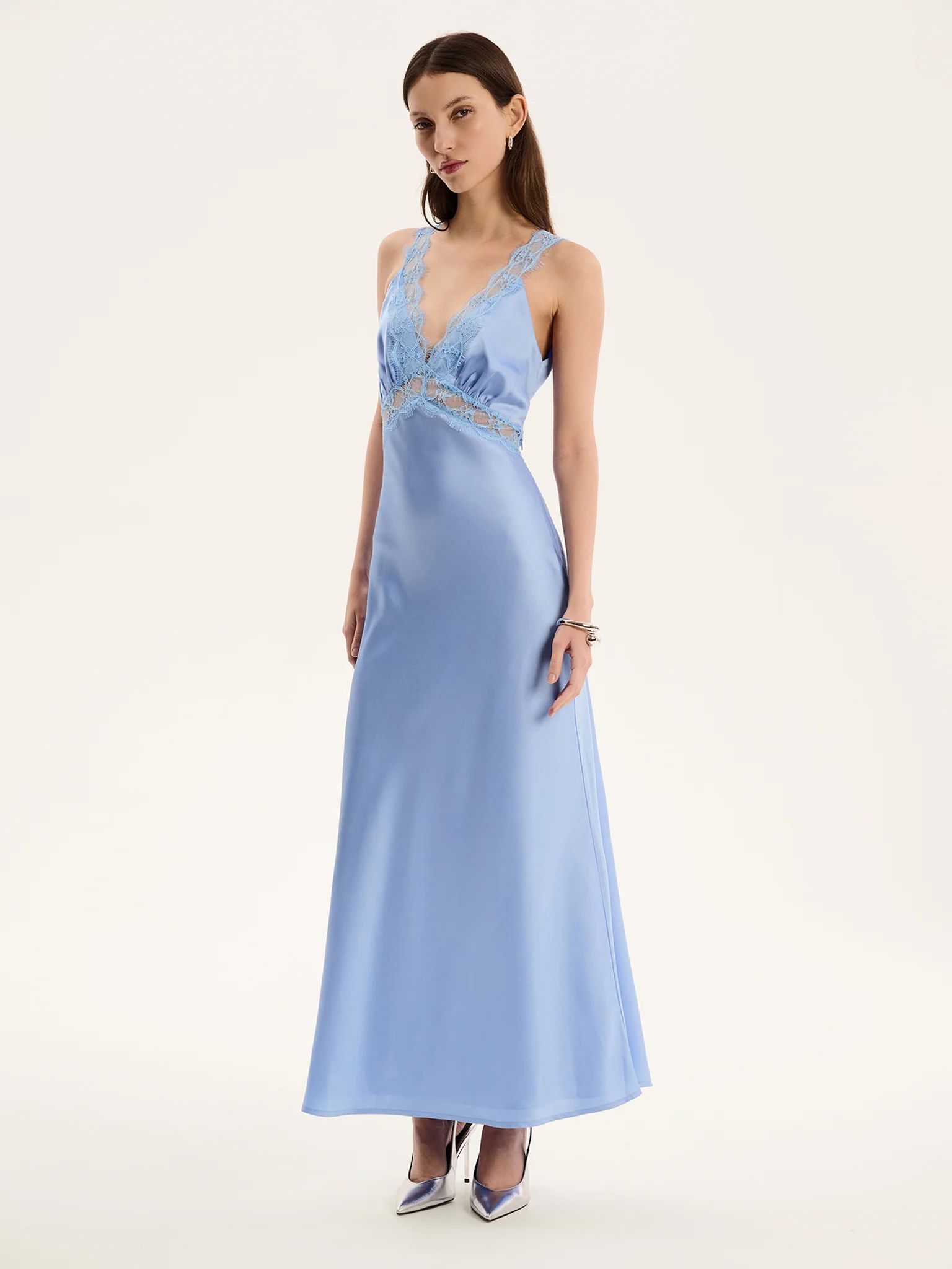 Aurelia Lace Trim Maxi Dress in Blue - Image 3