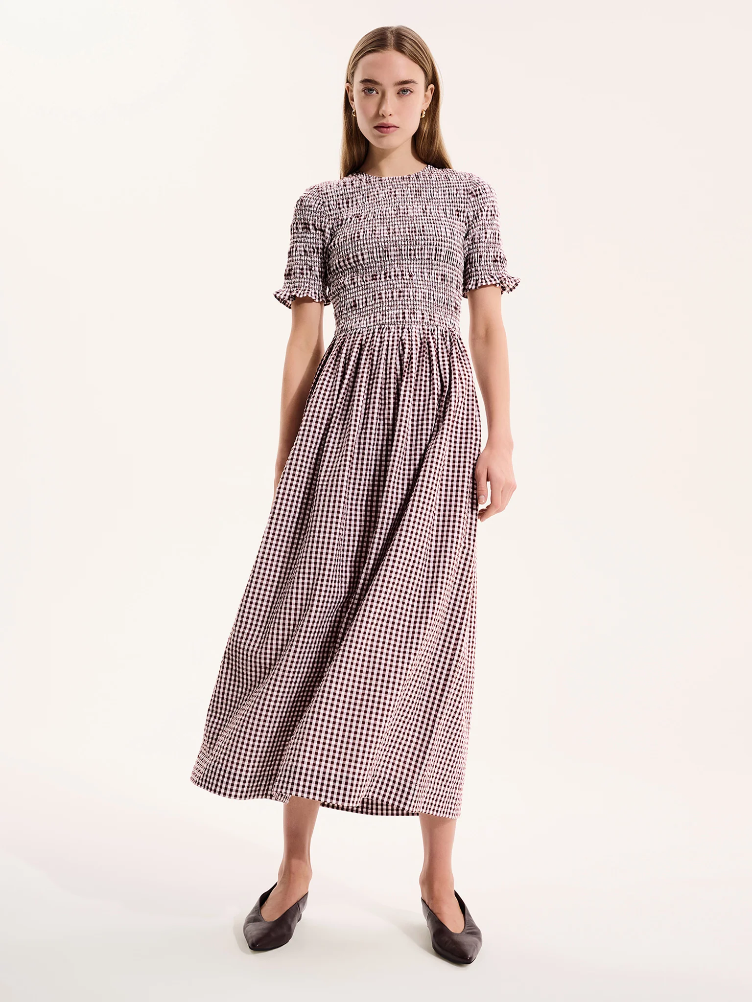 Becky Dress in Brown Gingham - Image 5