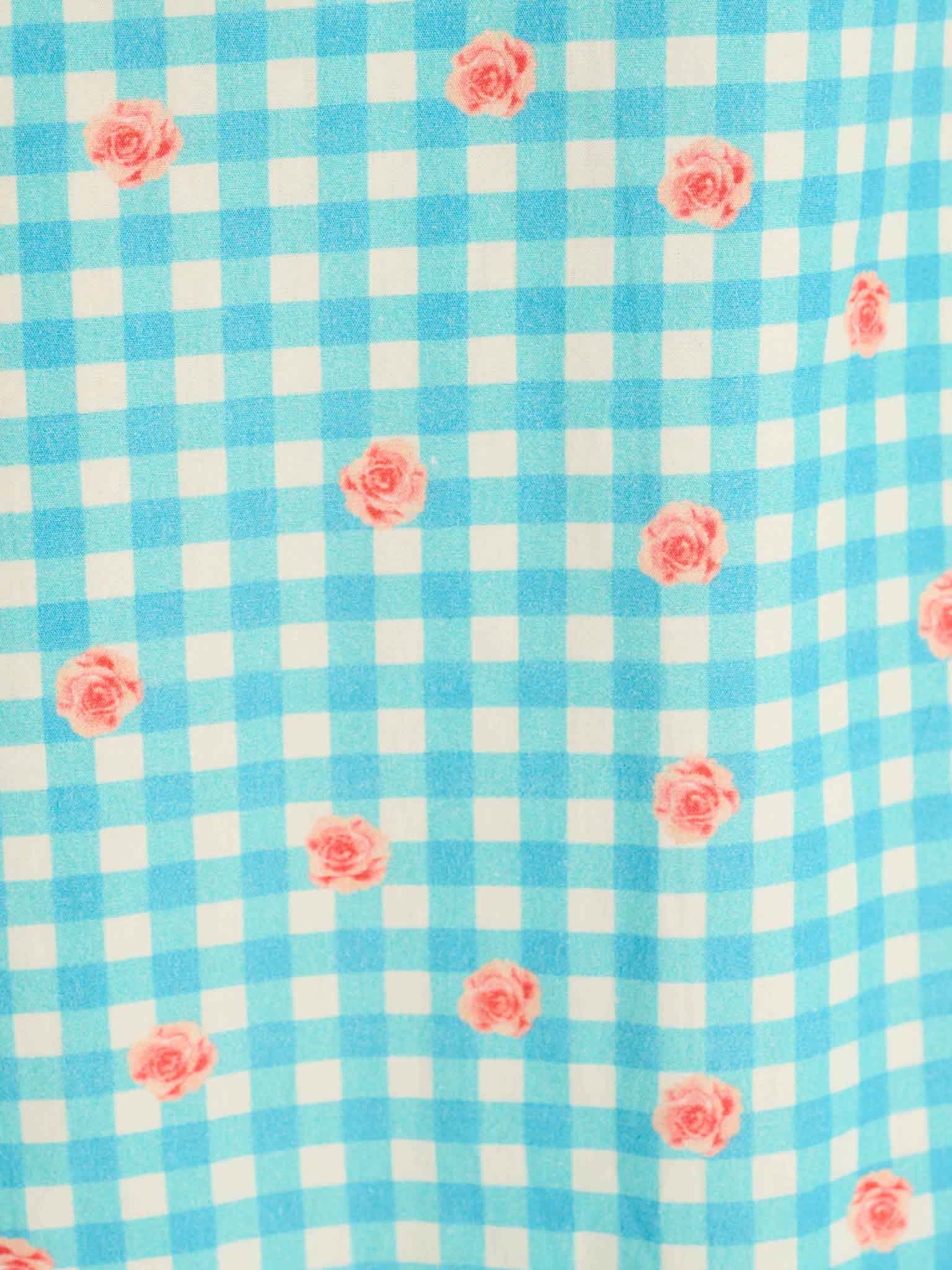 Beverley Floral Gingham Printed Frill Cuff Midi Dress in Blue - Image 4