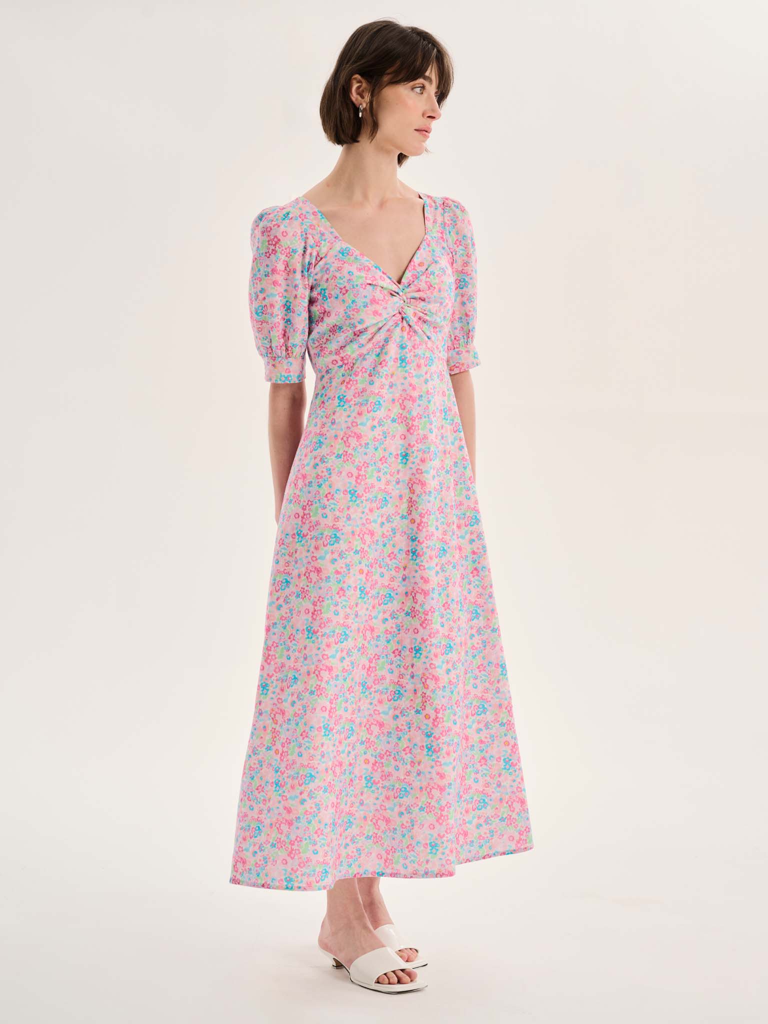 Bluebell Floral Knot Front Dress in Pink - Image 2