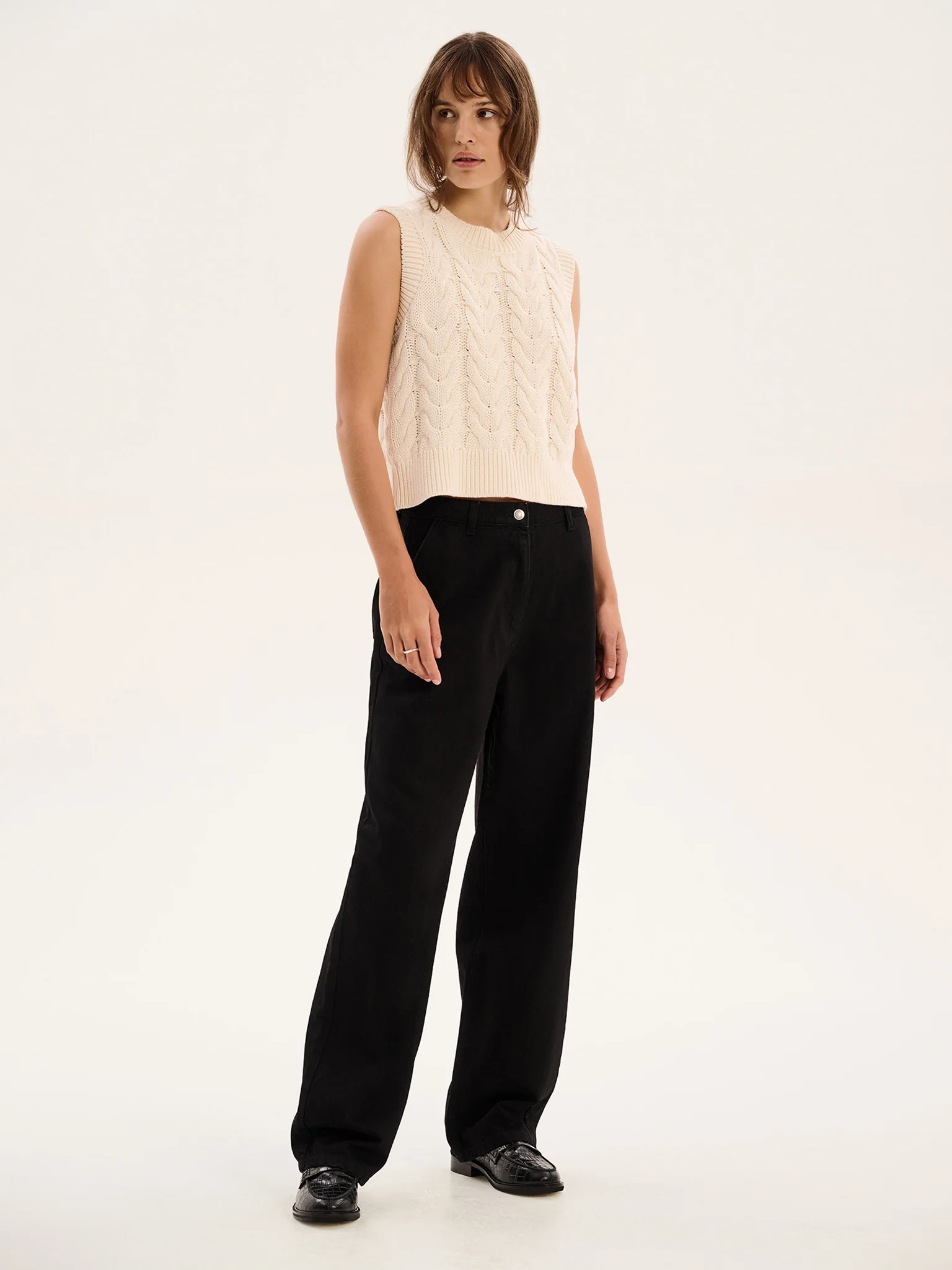 Bobbi Cable Knit Vest in Cream - Image 2