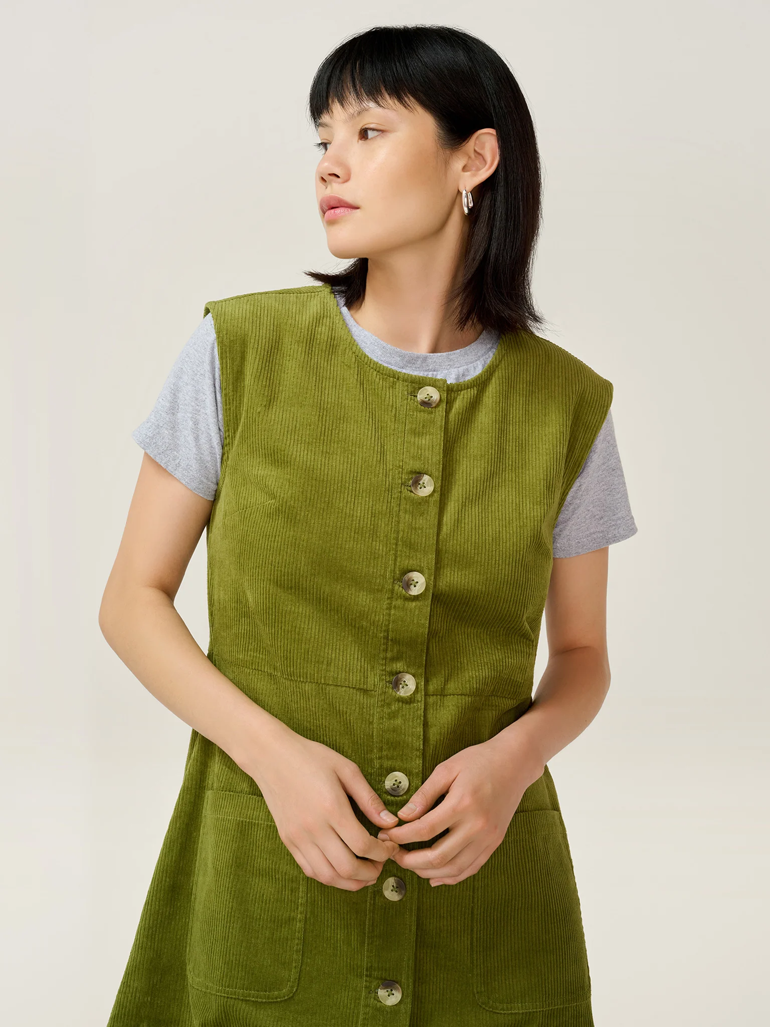 Bunni Cord Dress in Moss Green - Image 3