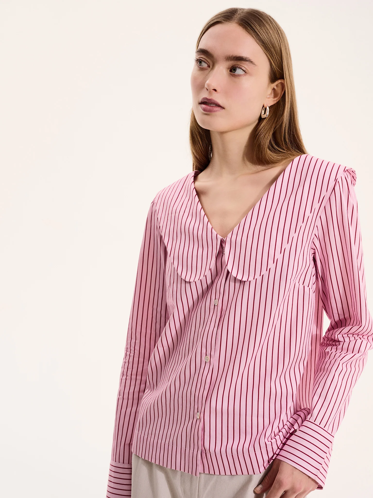 Caitlin Oversized Collar Blouse in Pink - Image 2