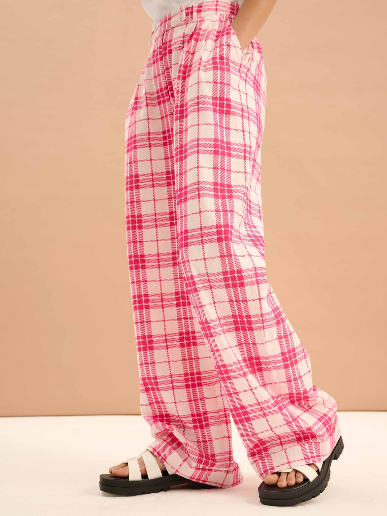 Candy Straight Leg Trouser in Pink Check - Image 2