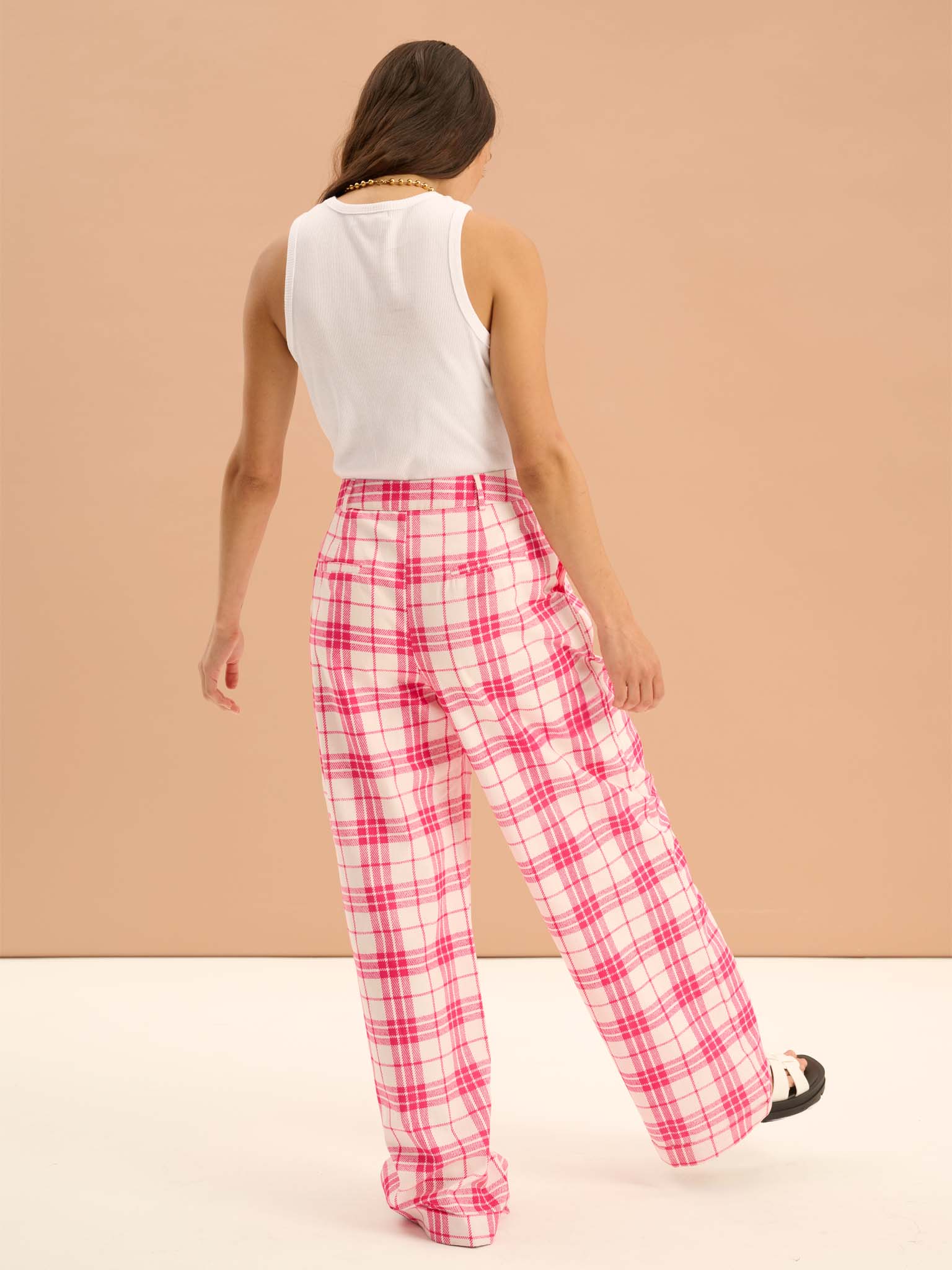 Candy Straight Leg Trouser in Pink Check - Image 3
