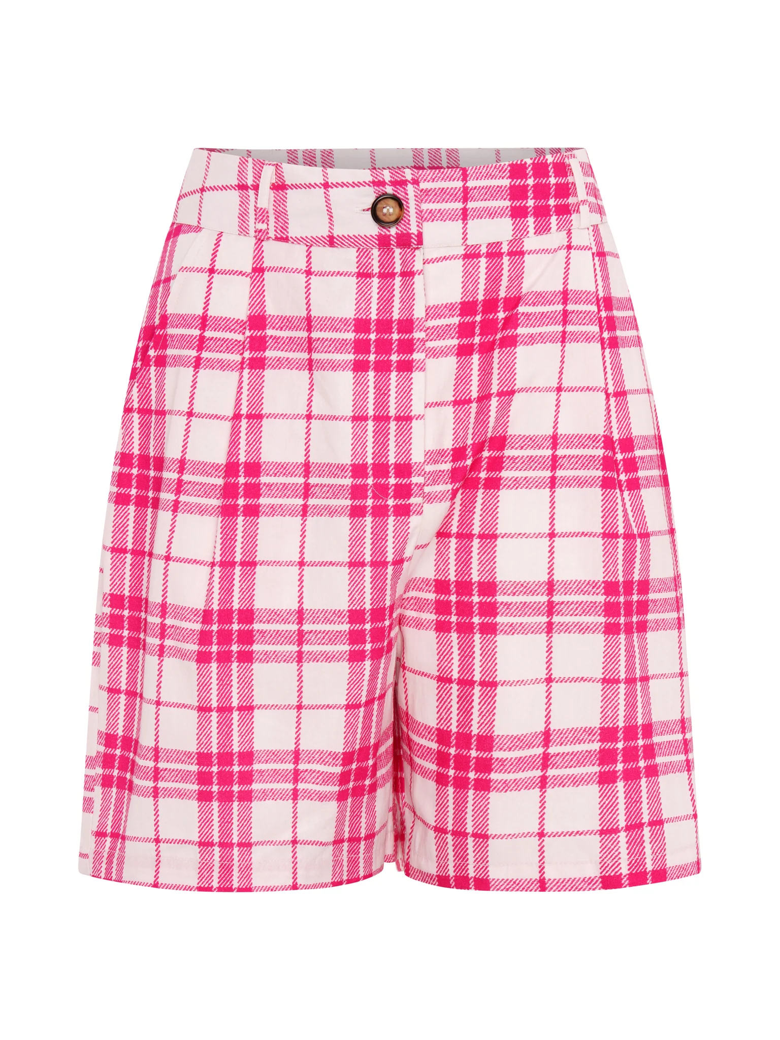 Carlina Pleat Front Check Print Shorts in Pink - Image 5