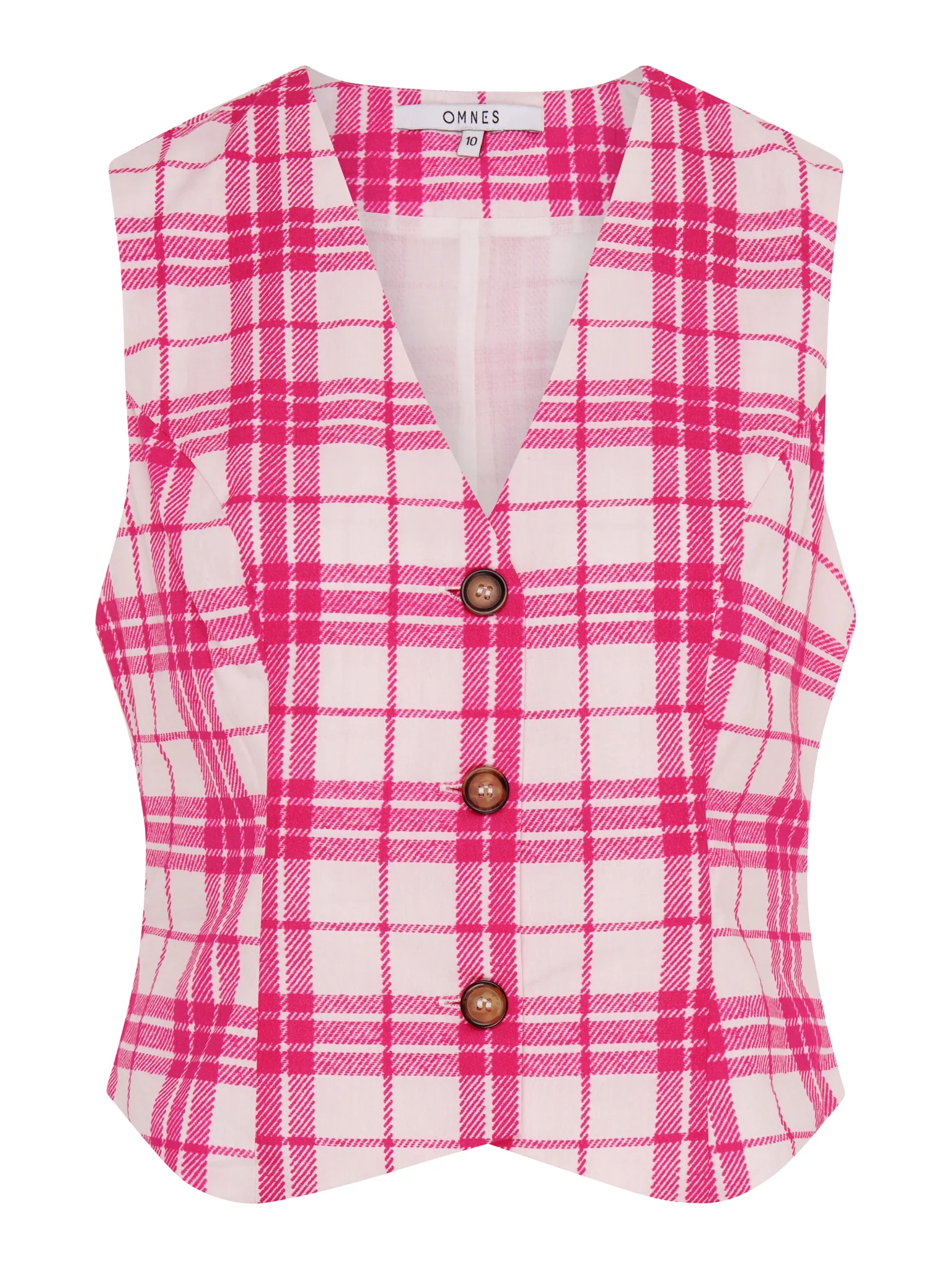 Cindy V Neck Check Print Waistcoat in Pink - Image 4
