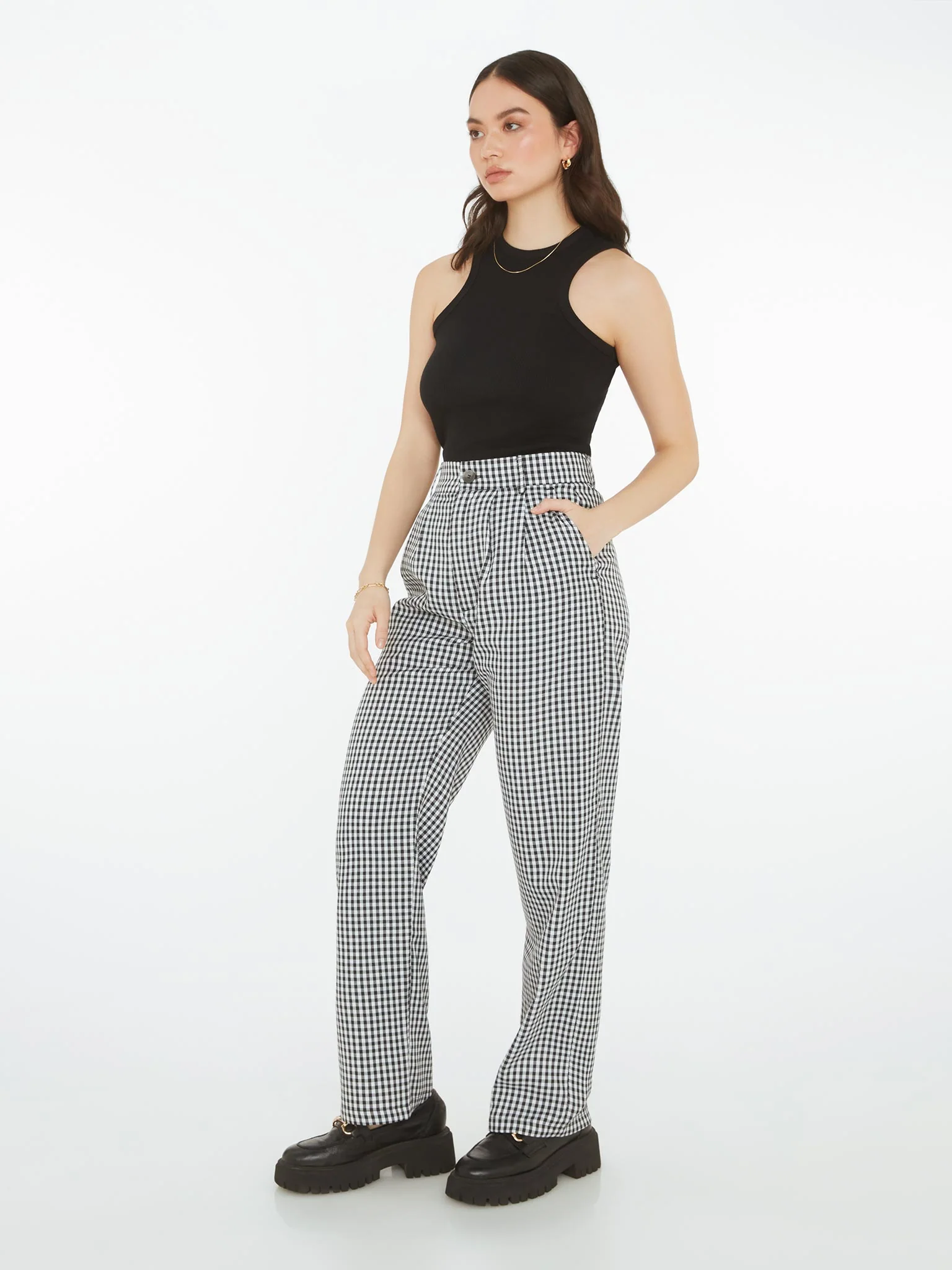 Cinnamon Relaxed Trousers in Black & White Check - Image 2