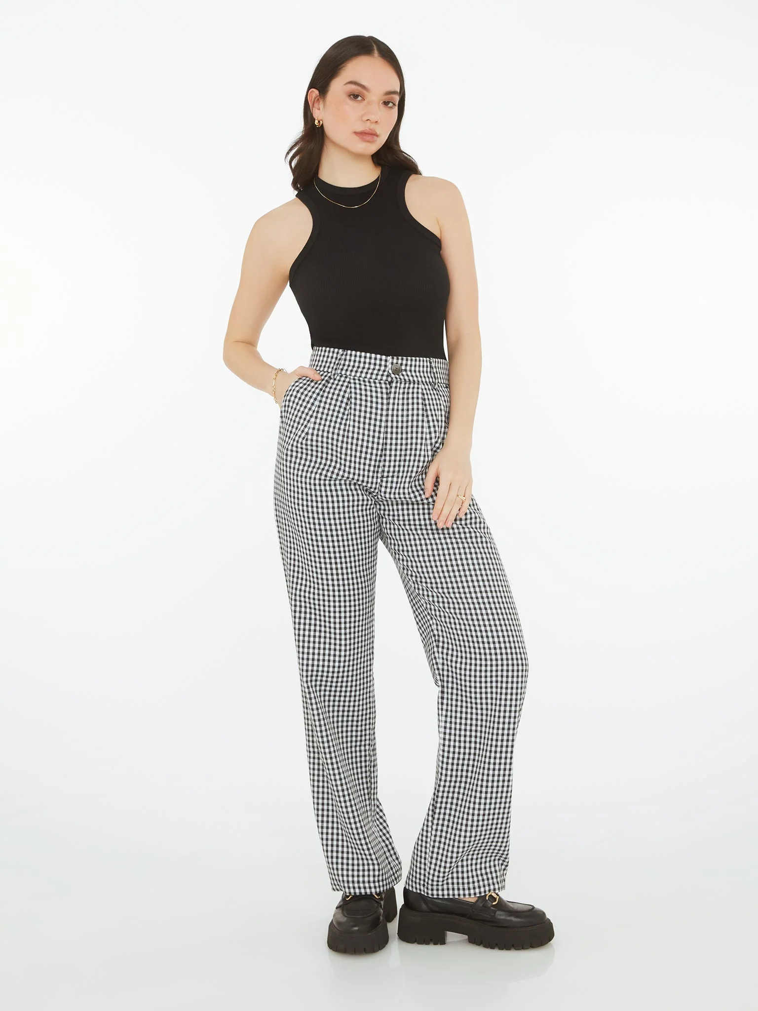 Cinnamon Relaxed Trousers in Black & White Check - Image 3