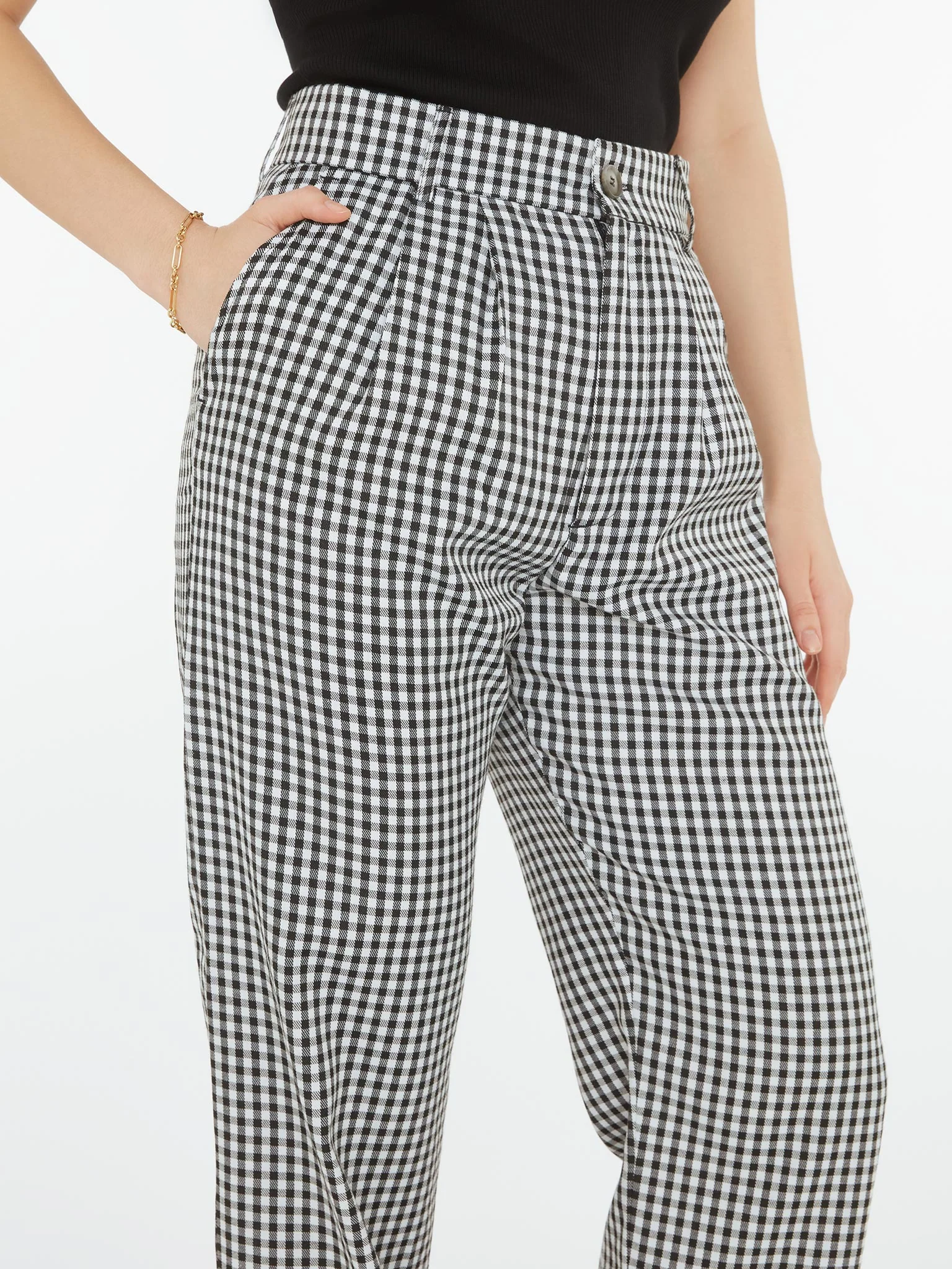 Cinnamon Relaxed Trousers in Black & White Check - Image 5