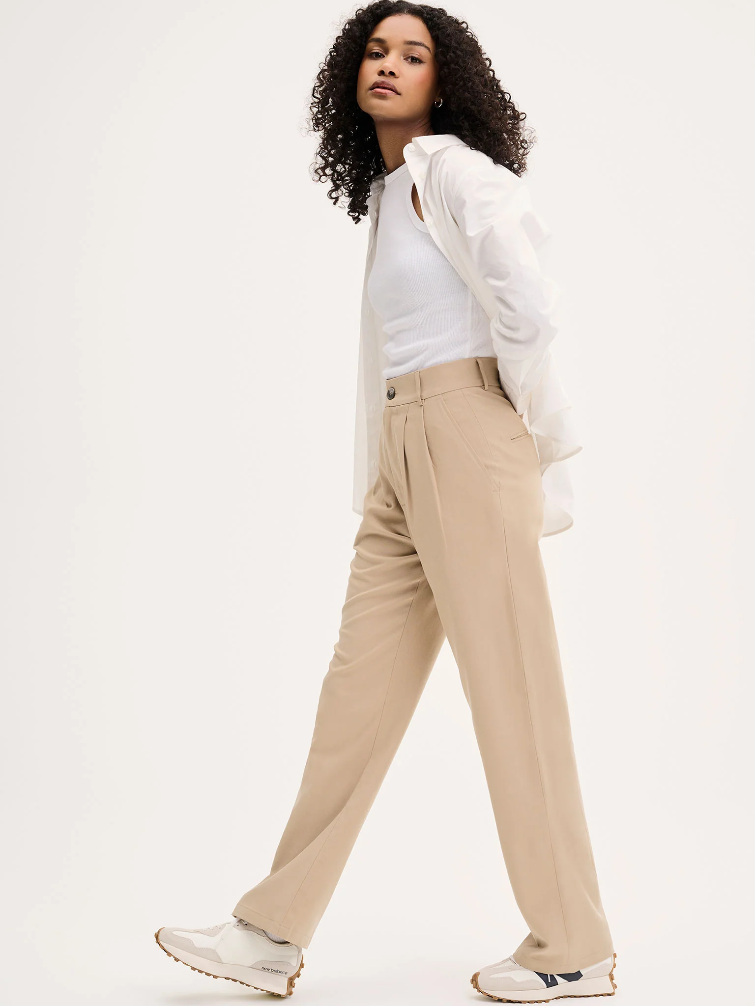 Cinnamon Relaxed Trousers in Beige Cotton/Tencel - Image 3