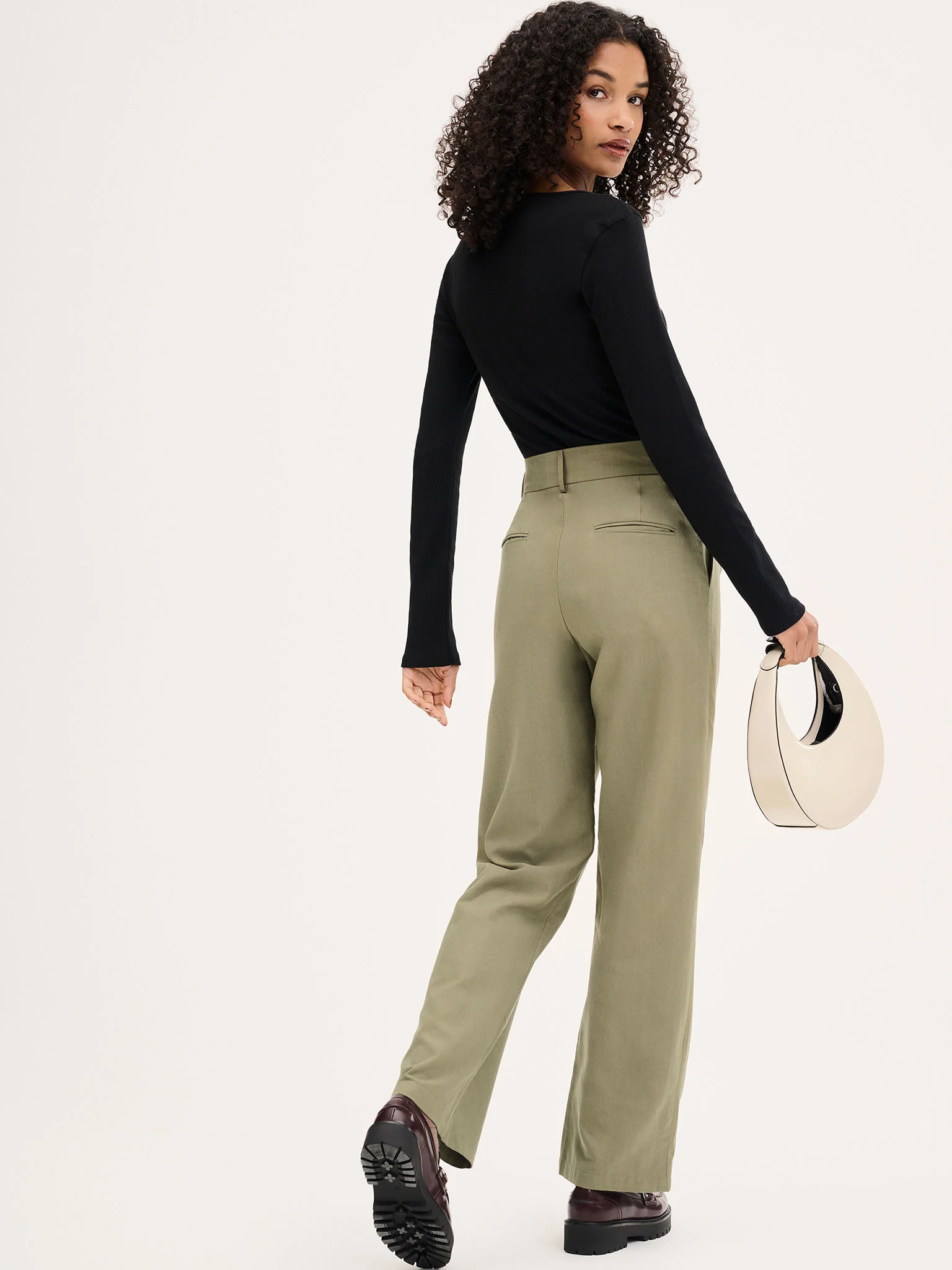 Cinnamon Relaxed Trousers in Mole Green Cotton/Tencel - Image 3