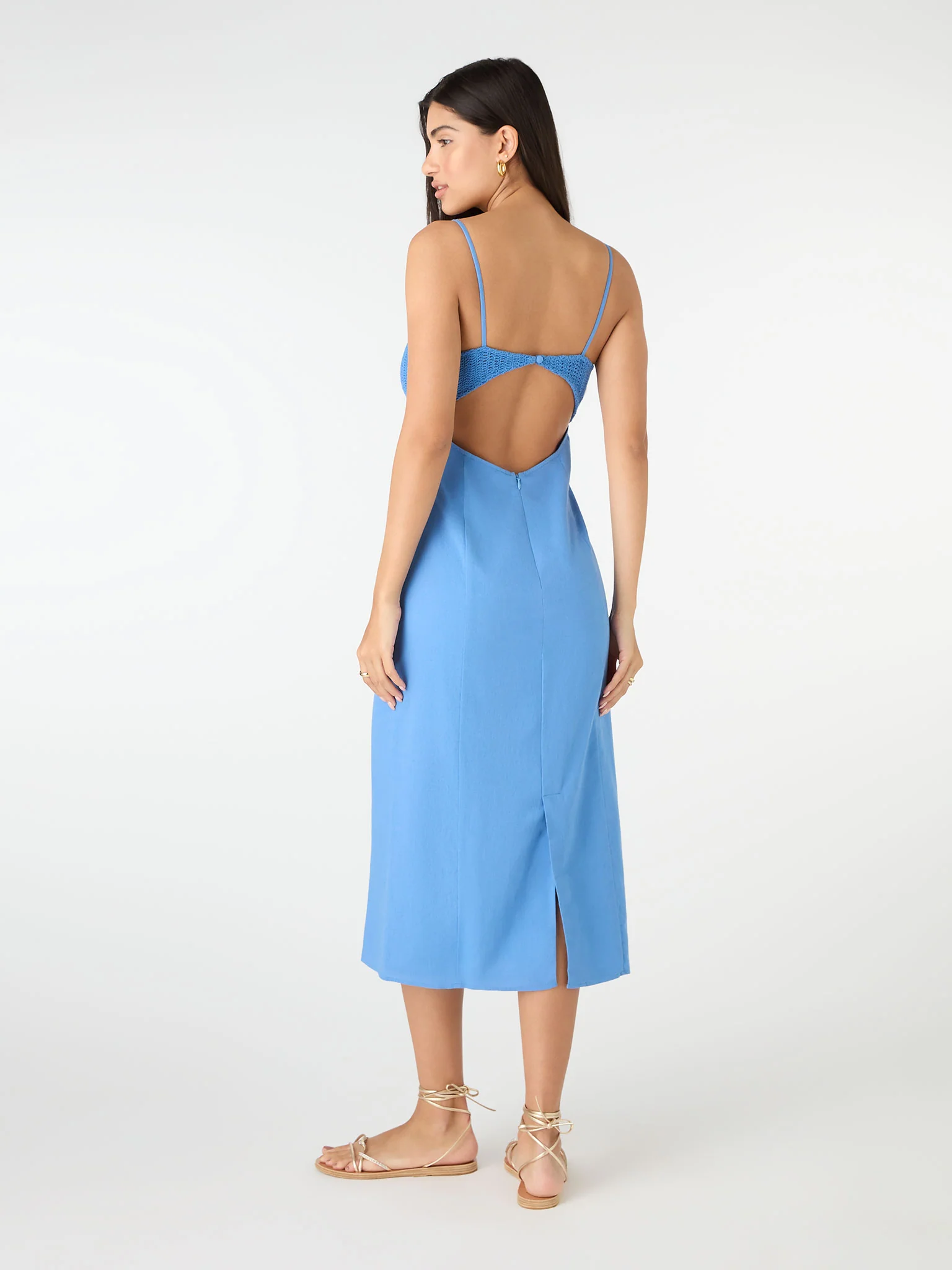 Clements Crochet Midi Dress in Blue - Image 3