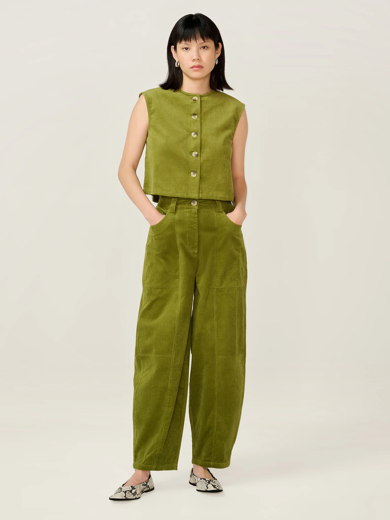 Cosme Cord Top in Moss Green - Image 3