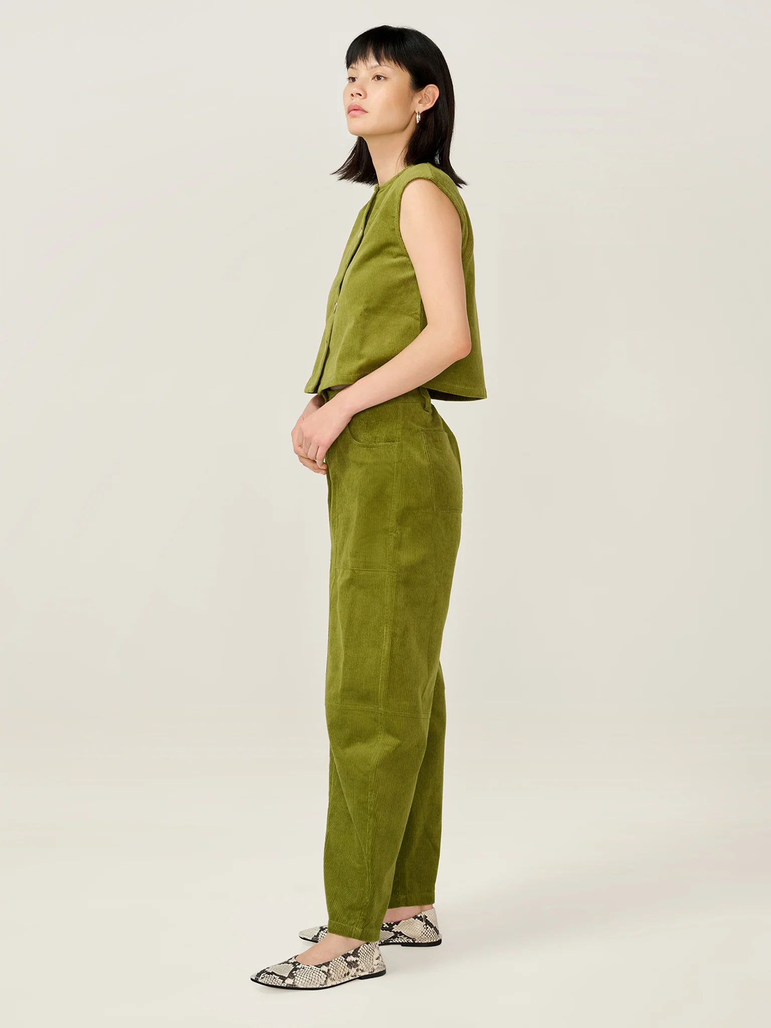 Cosme Cord Top in Moss Green - Image 4