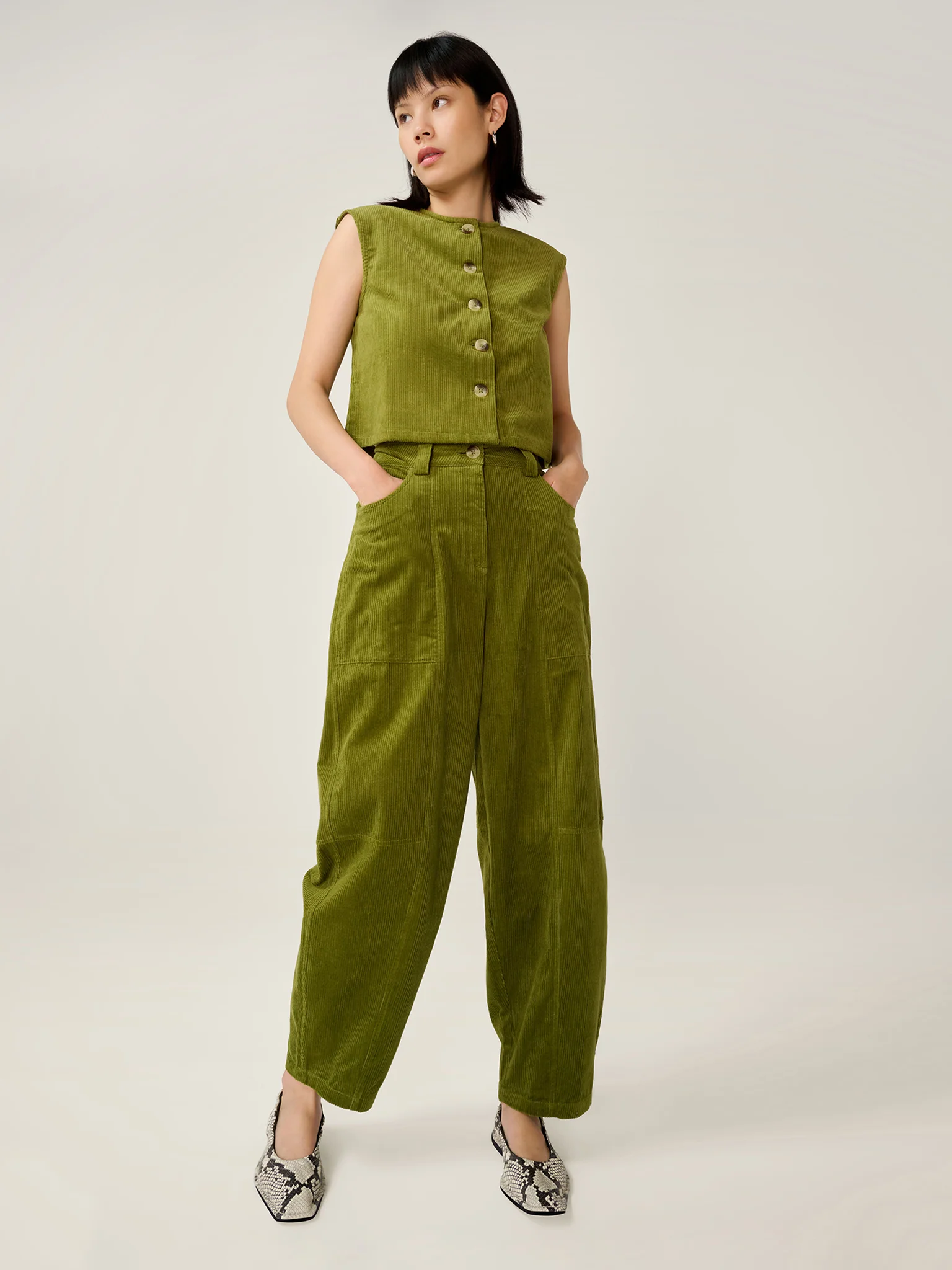 Cosme Cord Top in Moss Green - Image 7