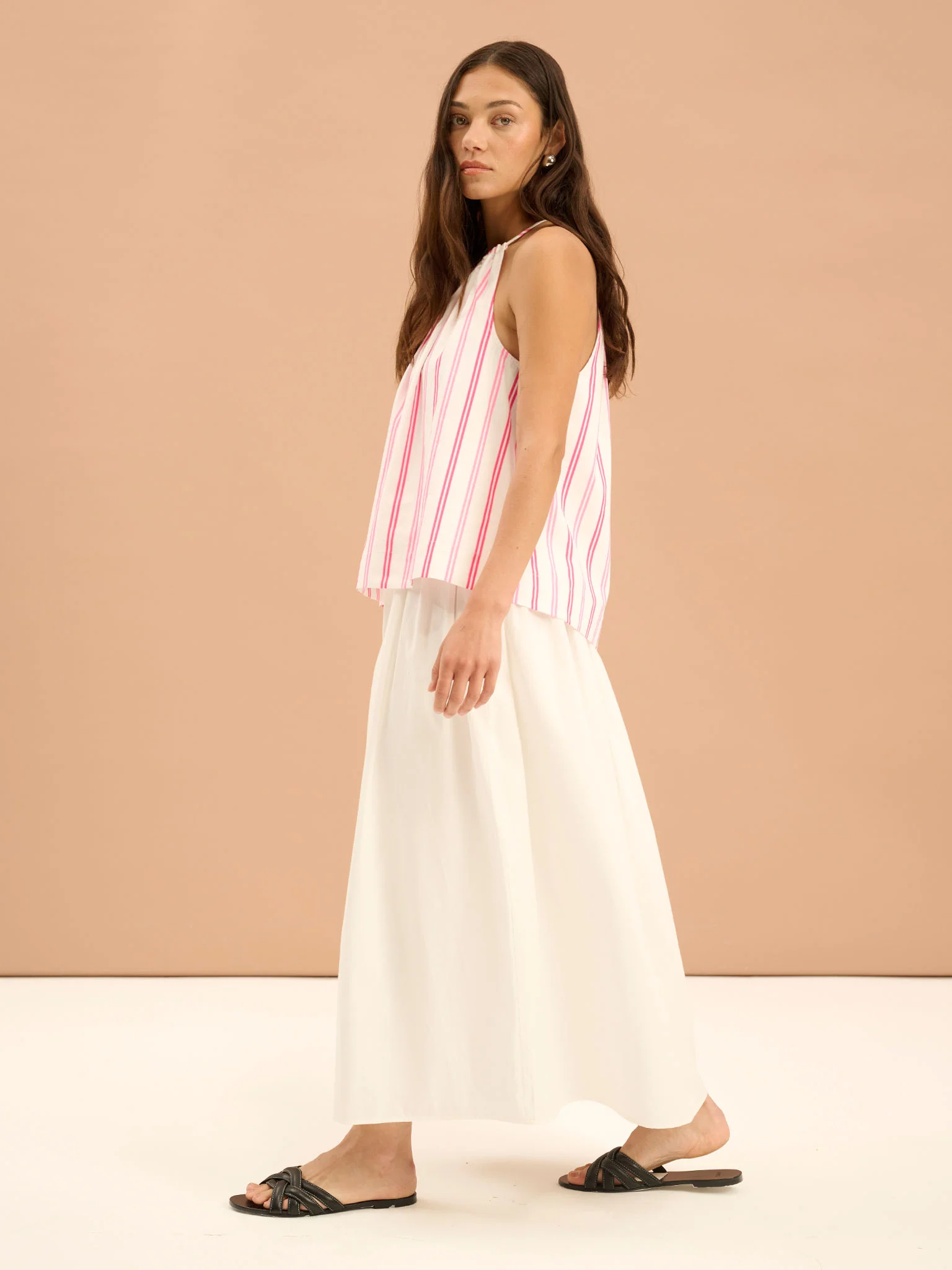 Darcie Drop Waist Full Midi Skirt in White - Image 2