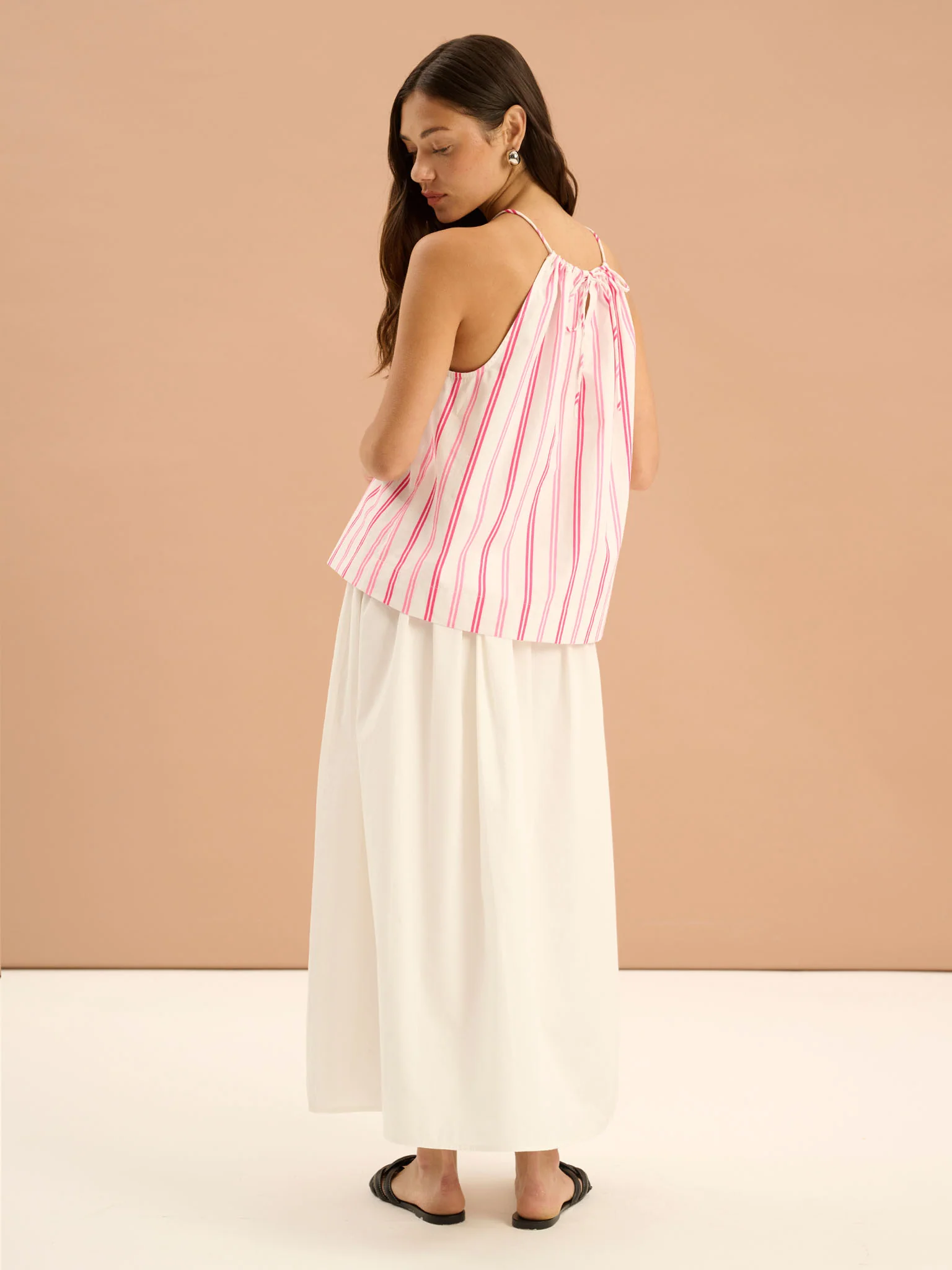 Darcie Drop Waist Full Midi Skirt in White - Image 3