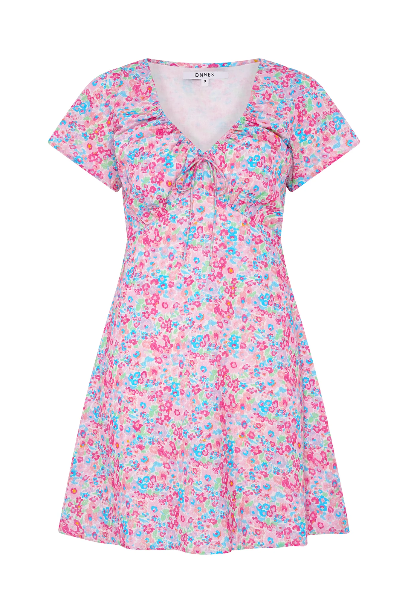 Dotty V Neck Ruched Mini Dress in Floral Print - Image 7