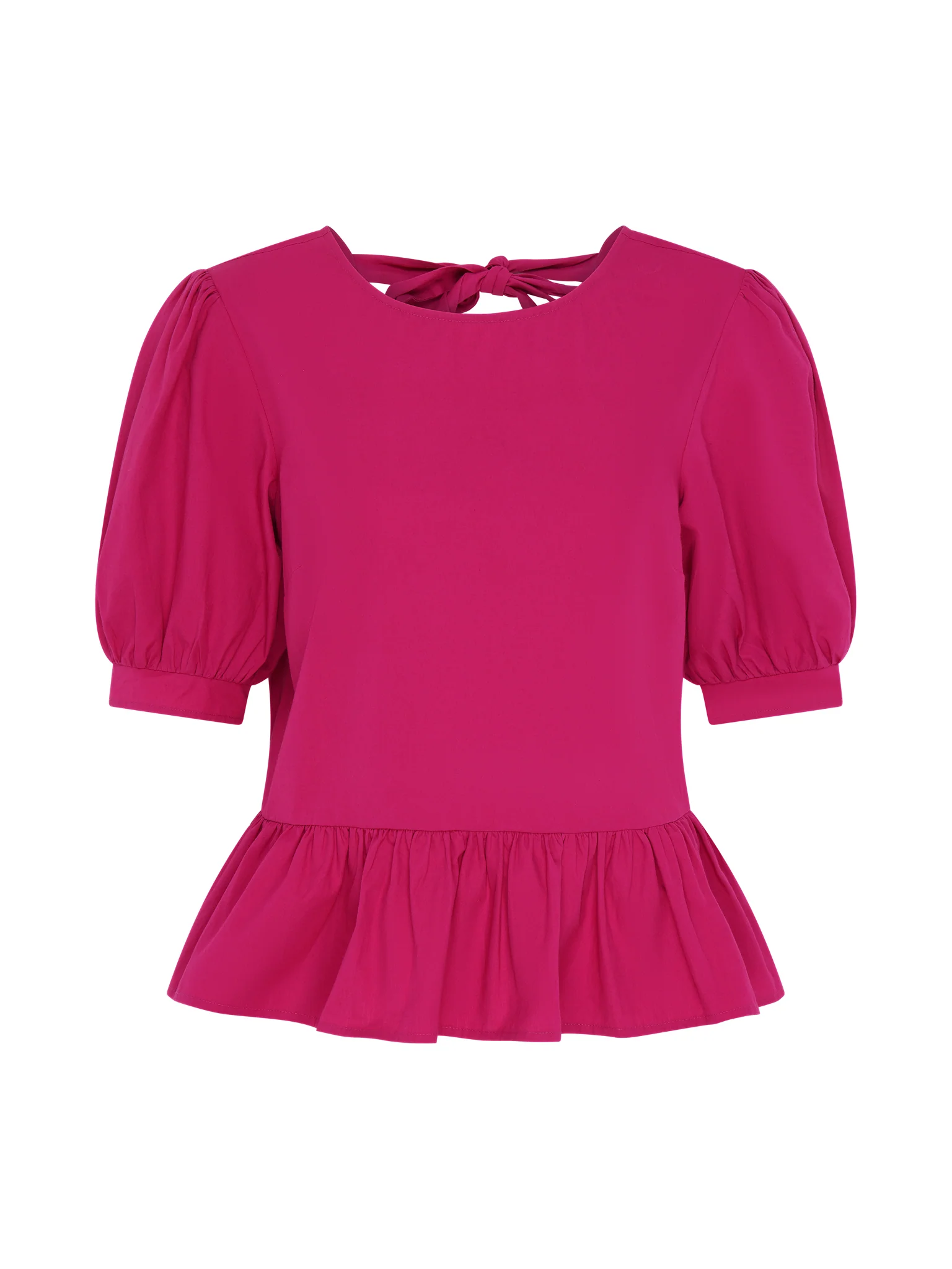 Ellie Frill Hem Puff Sleeve Cotton Blouse in Magenta - Image 5