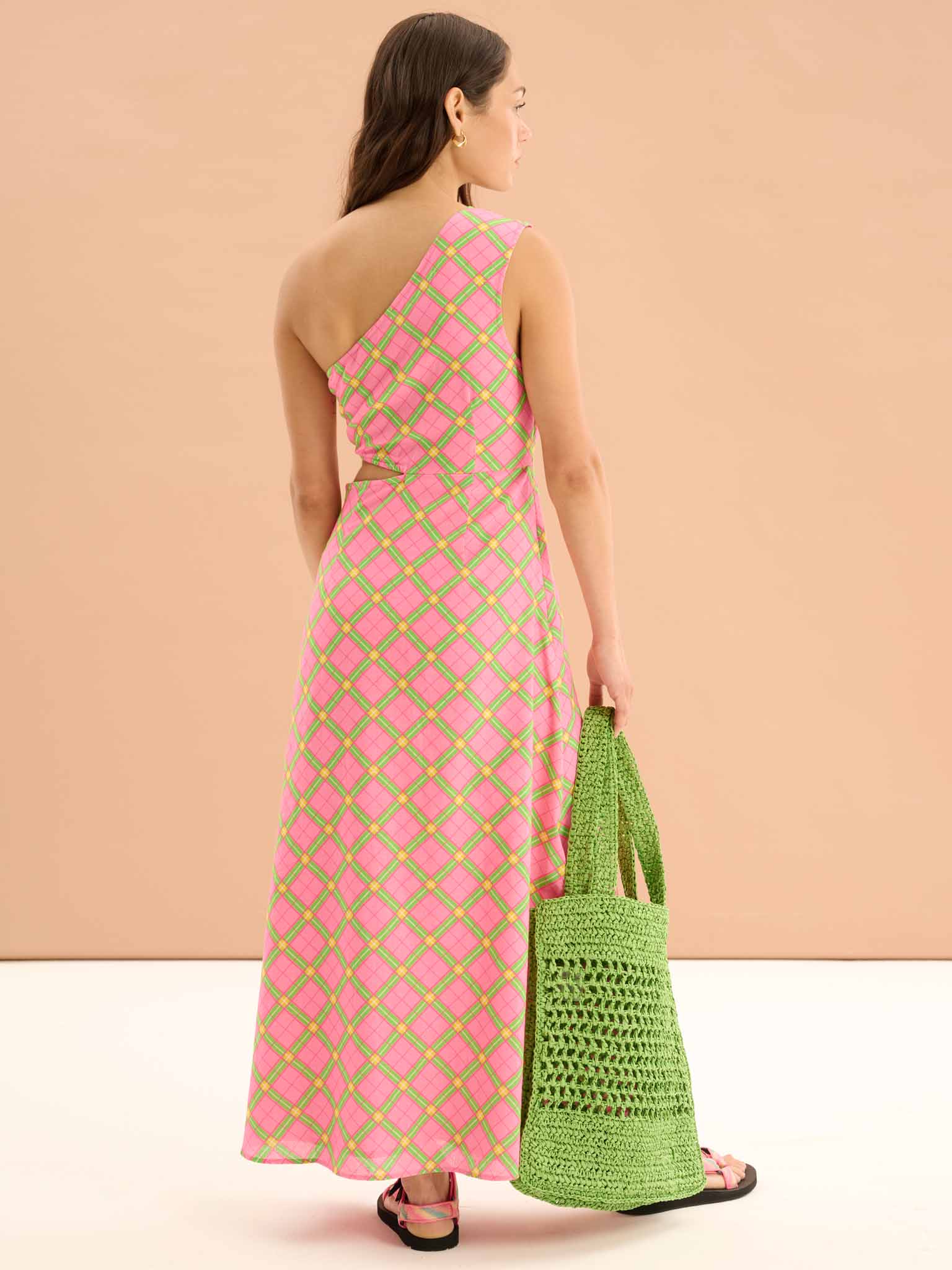 Evaline Check Print One Shoulder Dress - Image 3