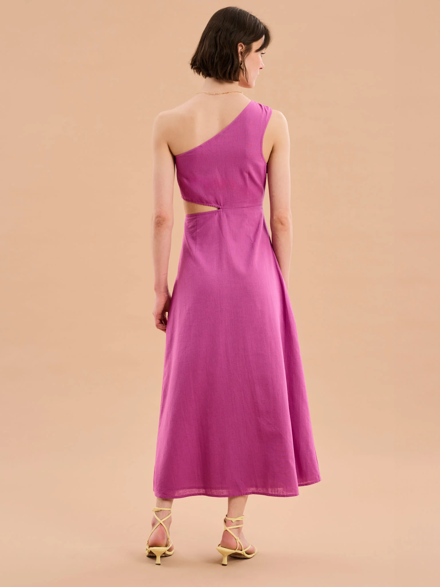 Evaline One Shoulder Dress in Magenta - Image 3