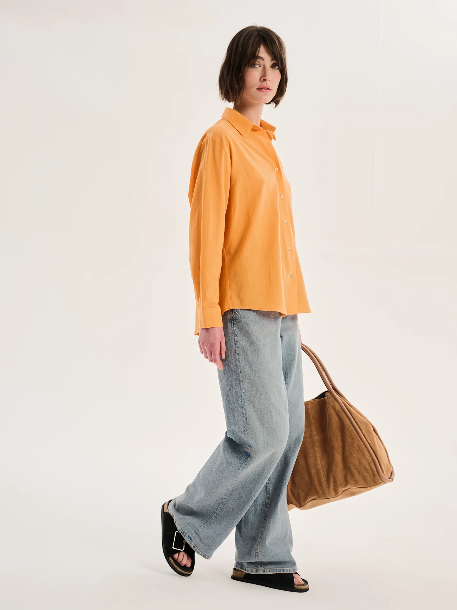 Evie Linen Oversized Shirt in Orange - Image 2