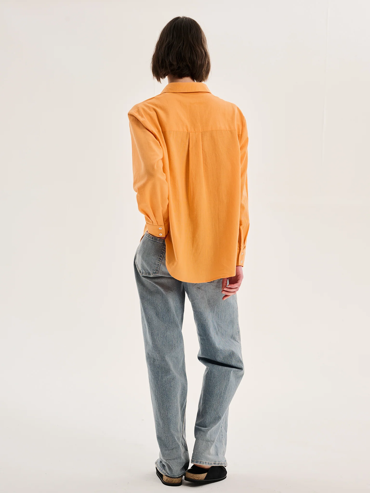 Evie Linen Oversized Shirt in Orange - Image 3