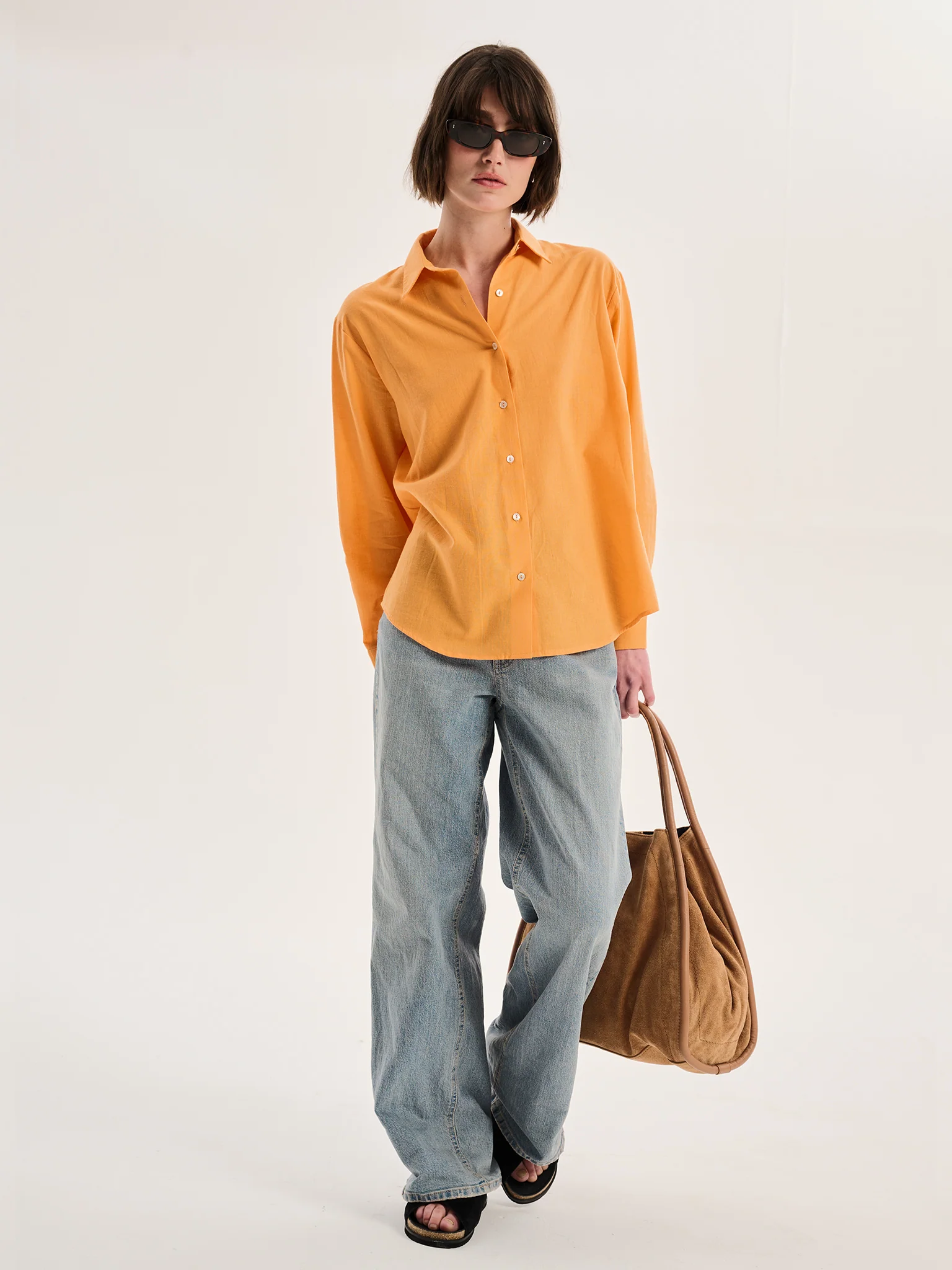 Evie Linen Oversized Shirt in Orange - Image 4