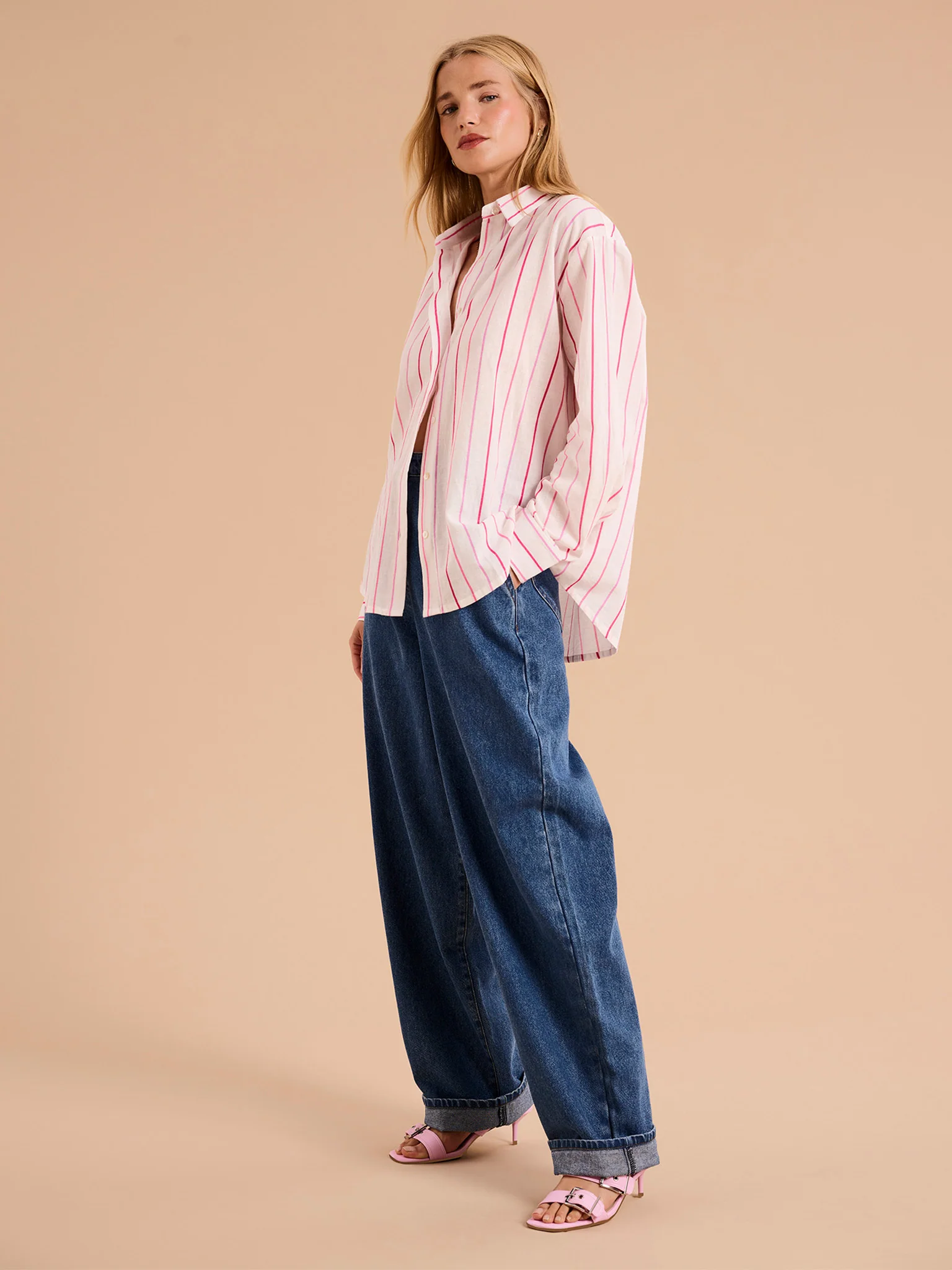 Evie Linen Stripe Oversized Shirt - Image 2