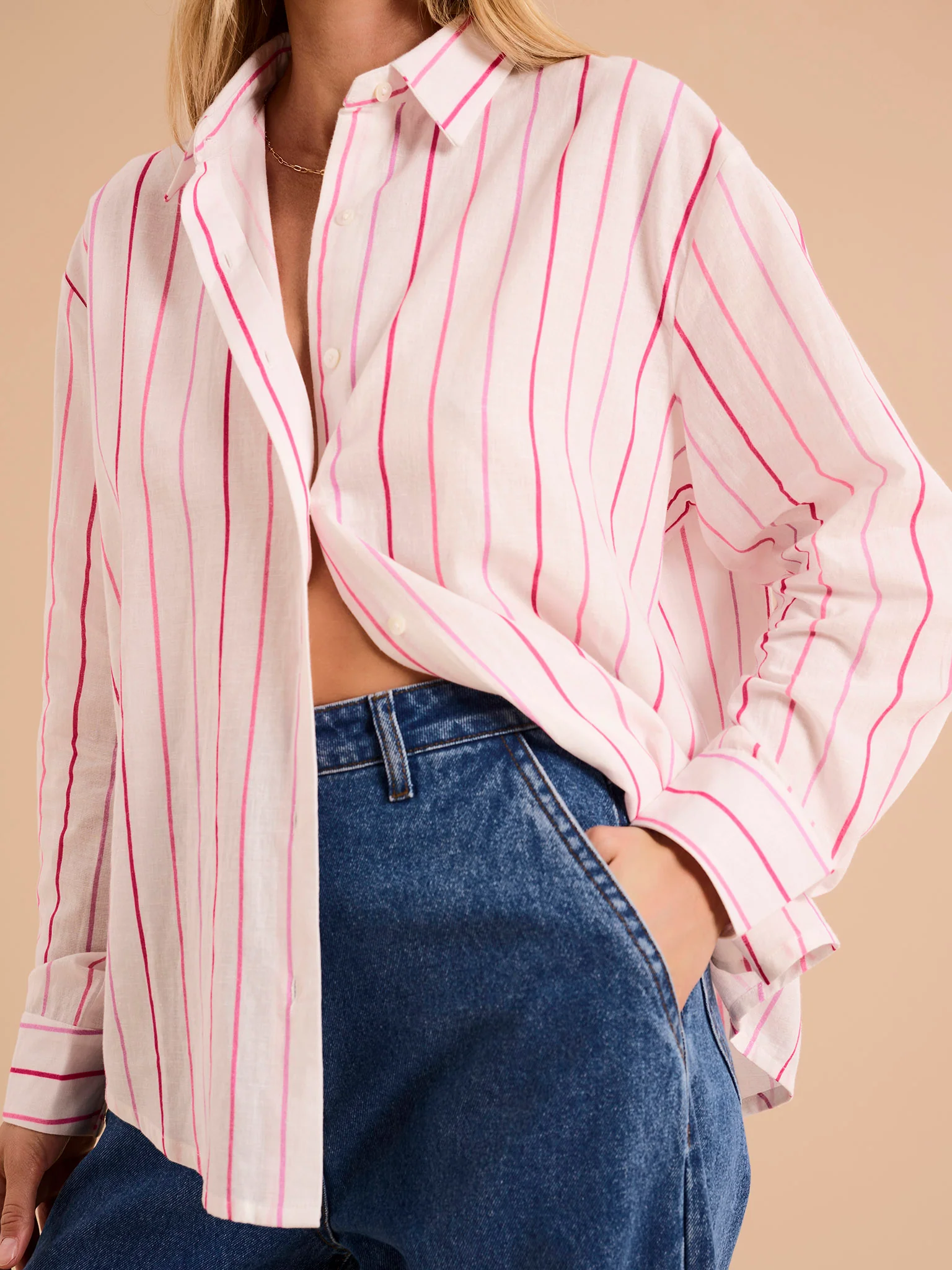 Evie Linen Stripe Oversized Shirt - Image 4