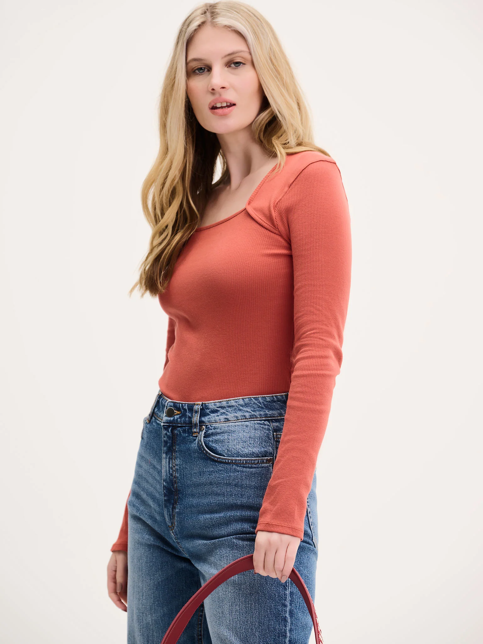 Fearne Square Neck Jersey Top in Brick Orange - Image 2