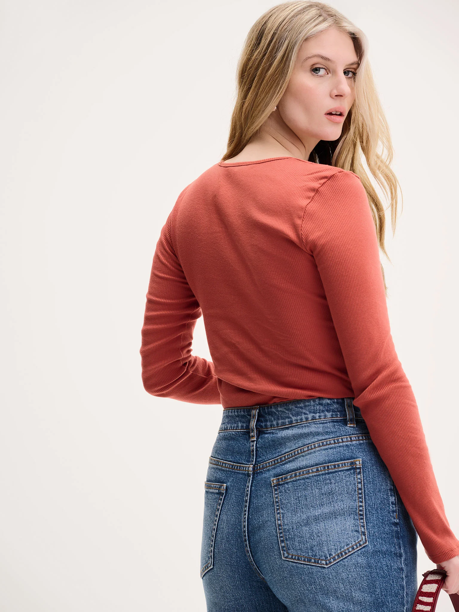 Fearne Square Neck Jersey Top in Brick Orange - Image 3