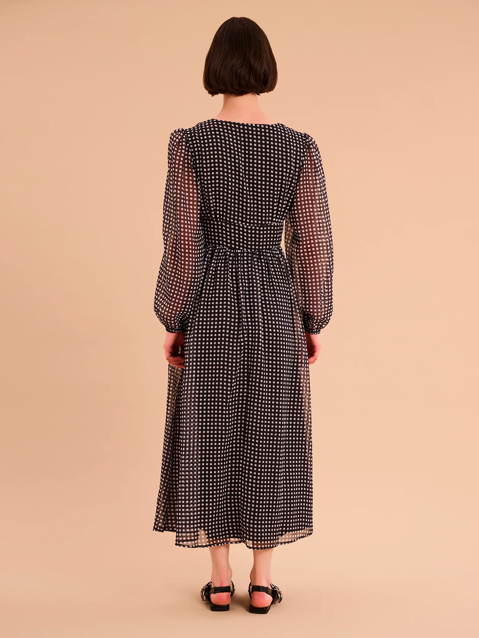 Gabriella Dress in Mono Gingham Print - Image 2