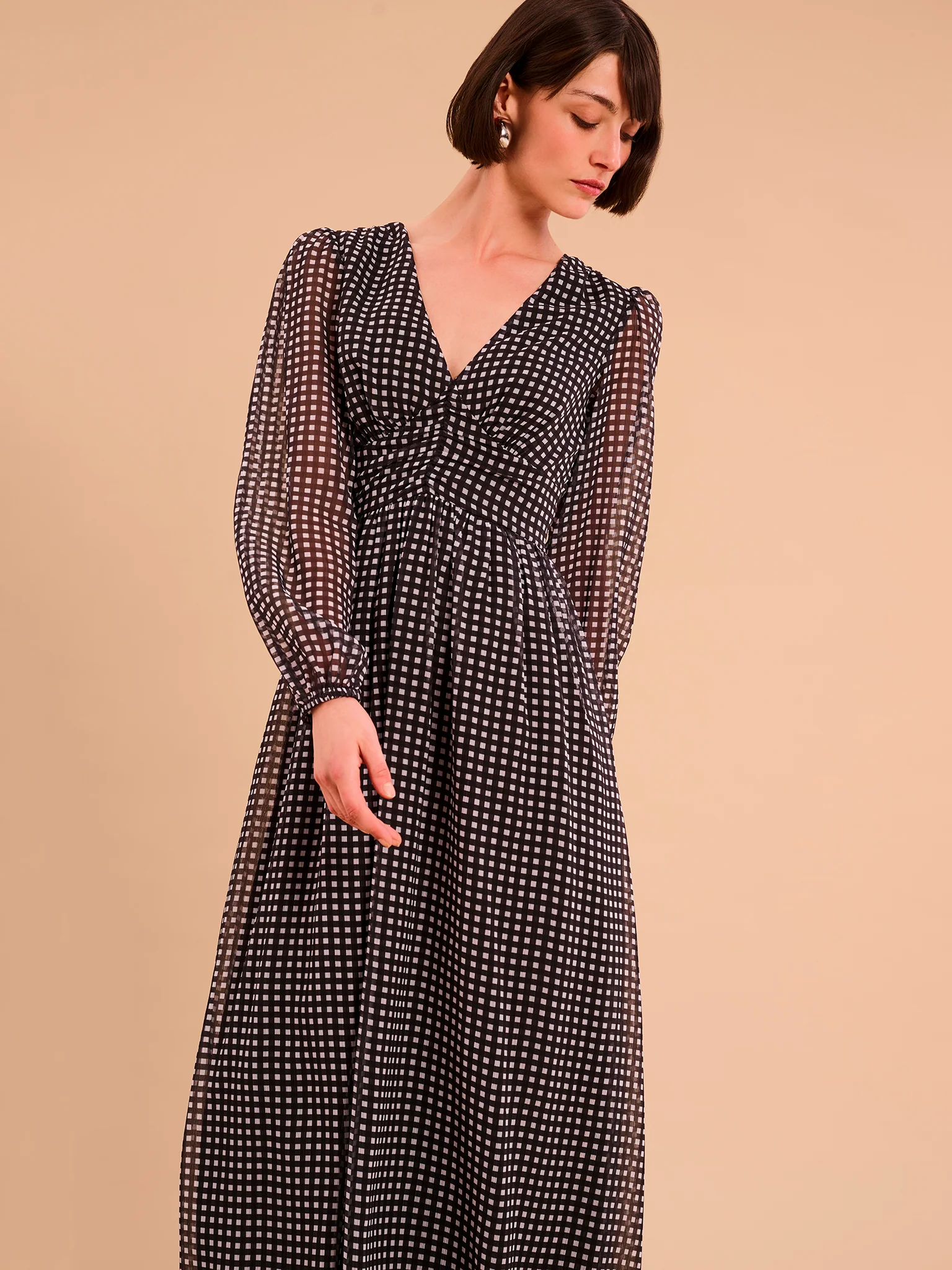 Gabriella Dress in Mono Gingham Print - Image 3