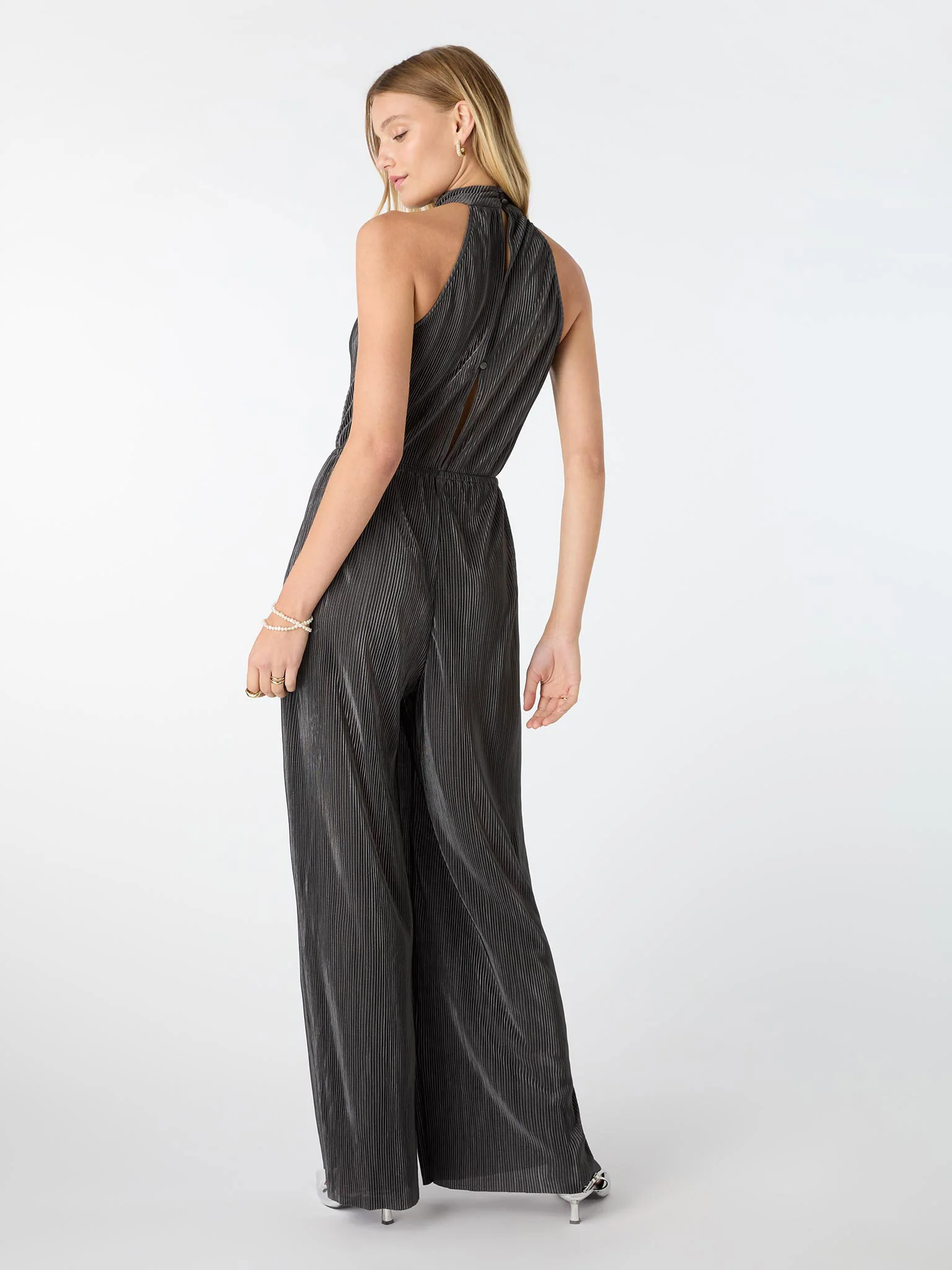 Hallie Halter Plisse Jumpsuit in Ash - Image 2