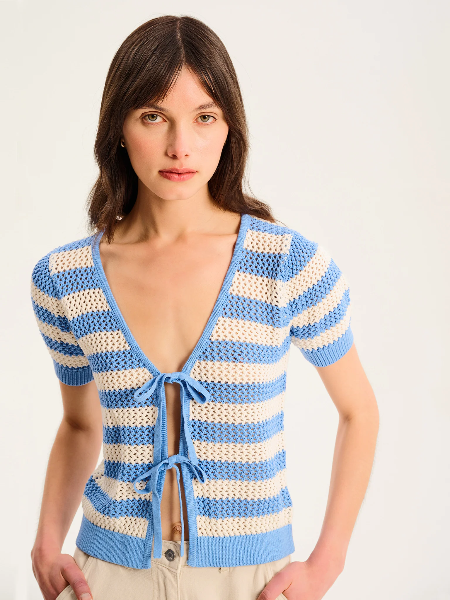 Harper Stripe Knit Top in Blue and White - Image 2