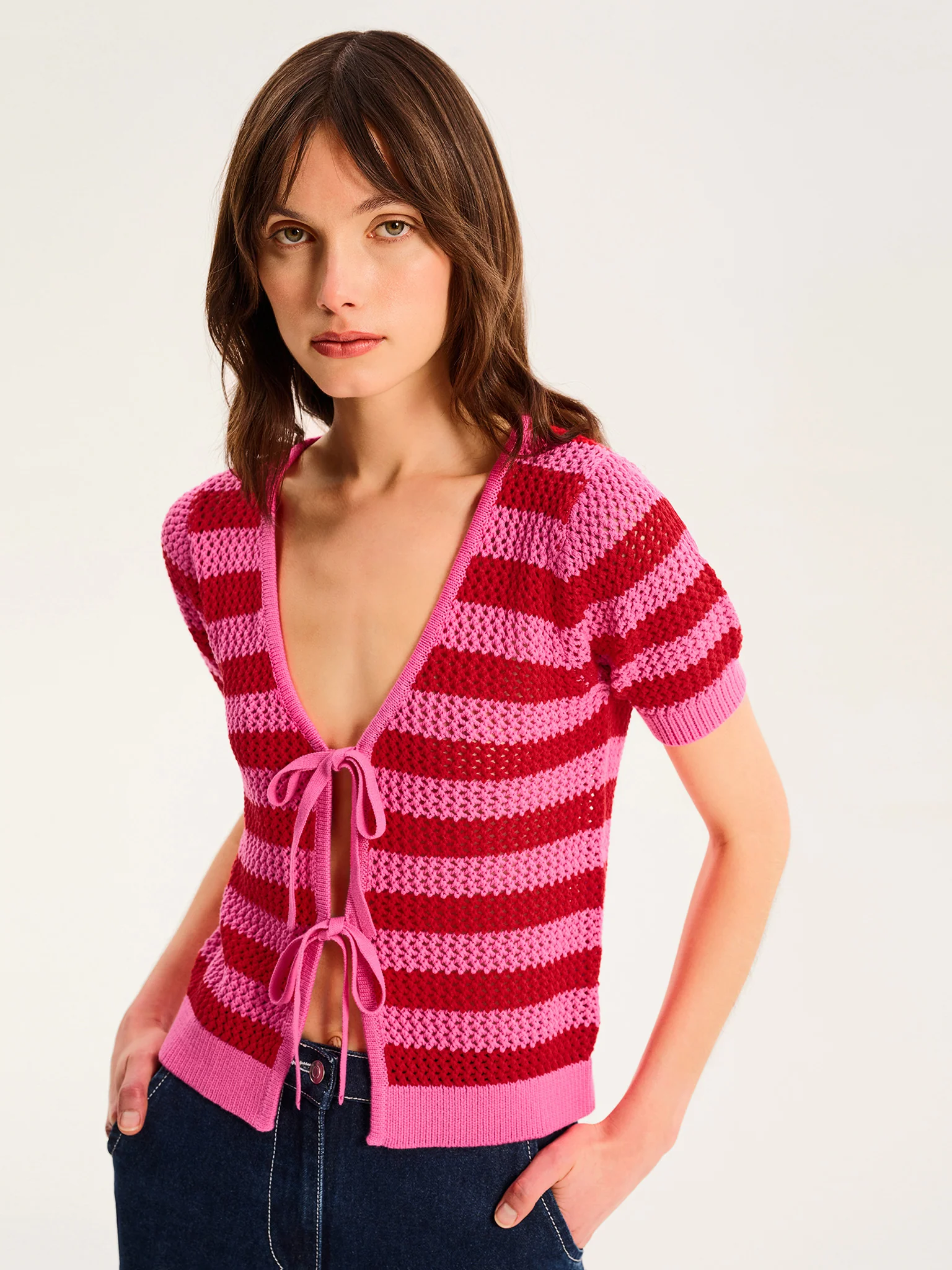 Harper Stripe Knit Top in Pink/Red - Image 2