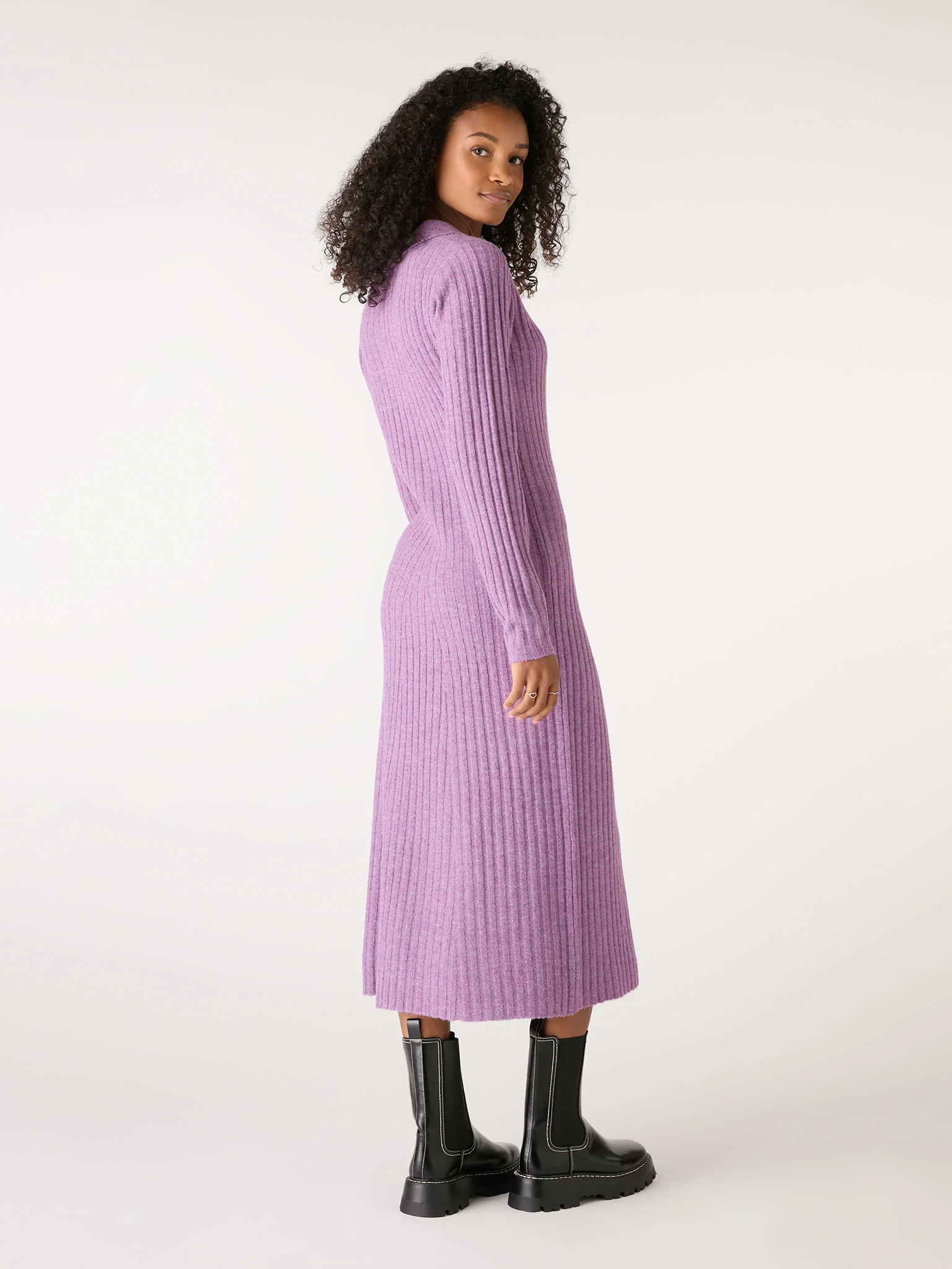 Henley Ribbed Placket Dress in Purple - Image 3